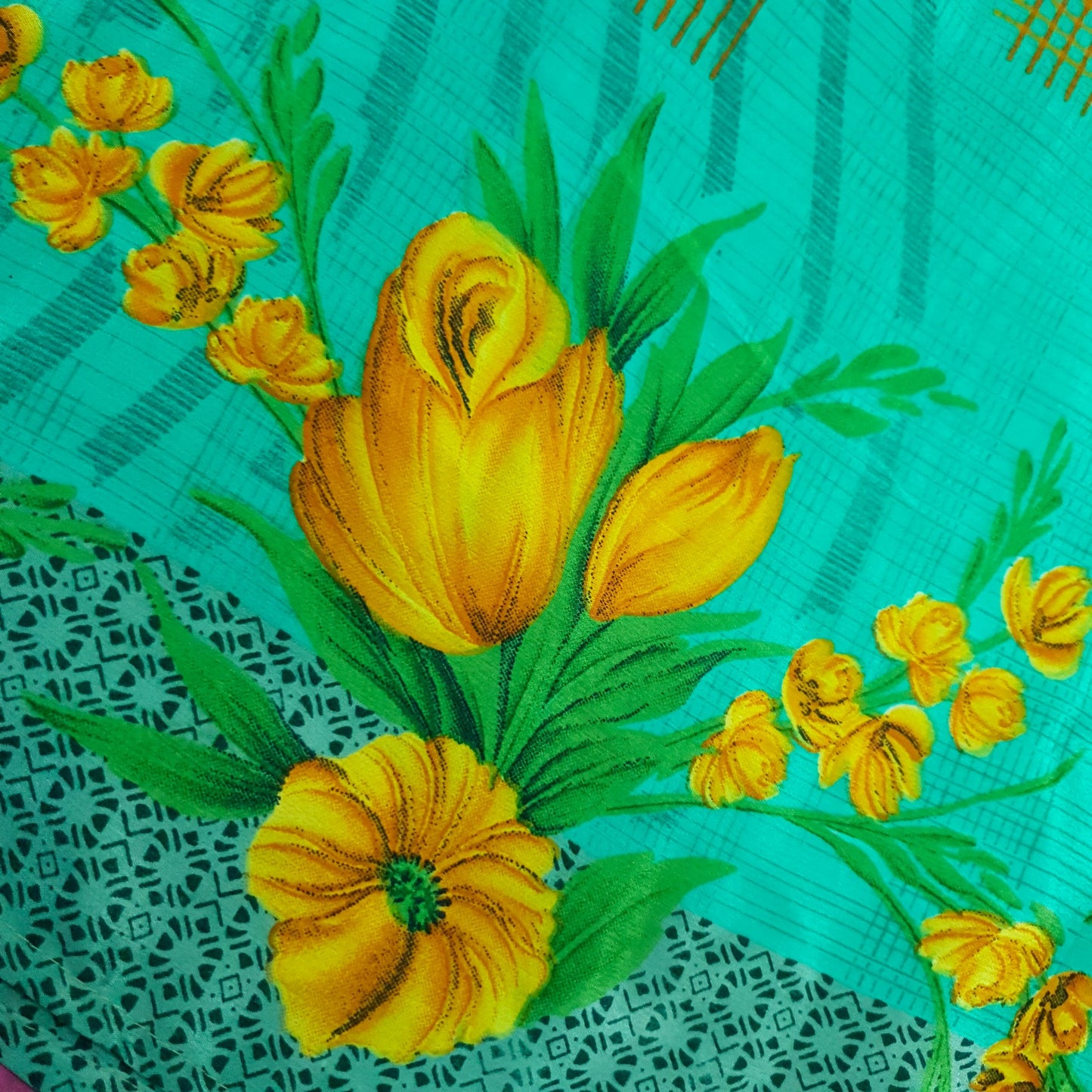 Sushila Vintage Art Silk Saree Magic Wrap Reversible Skirt Floral Green Beach Dress