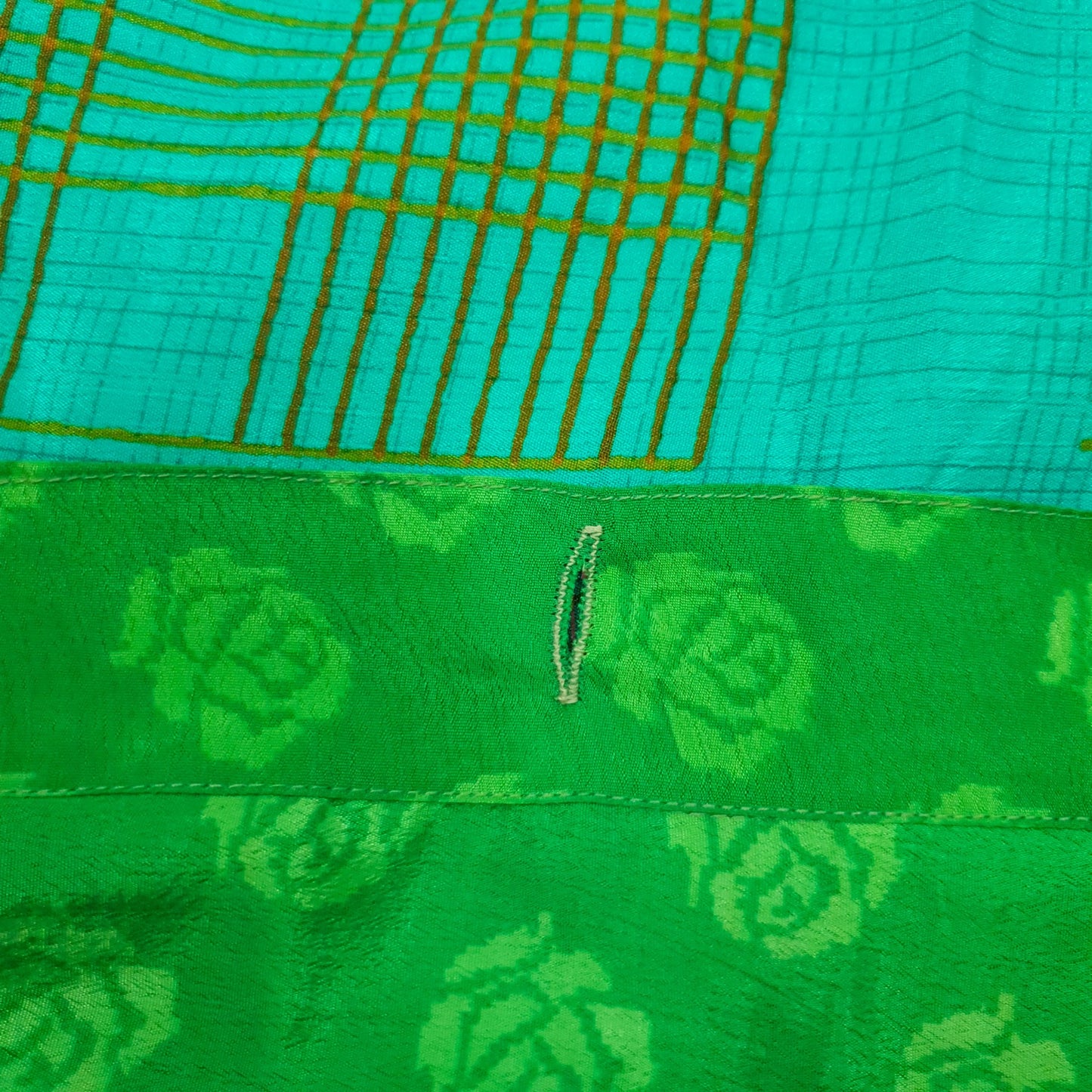 Sushila Vintage Art Silk Saree Magic Wrap Reversible Skirt Floral Green Beach Dress