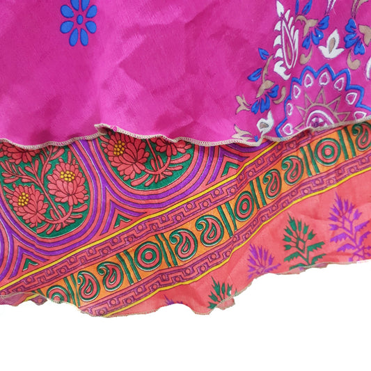 Sushila Vintage Silk Saree Magic Wrap Floral Reversible Skirt Beach Dress Hippie