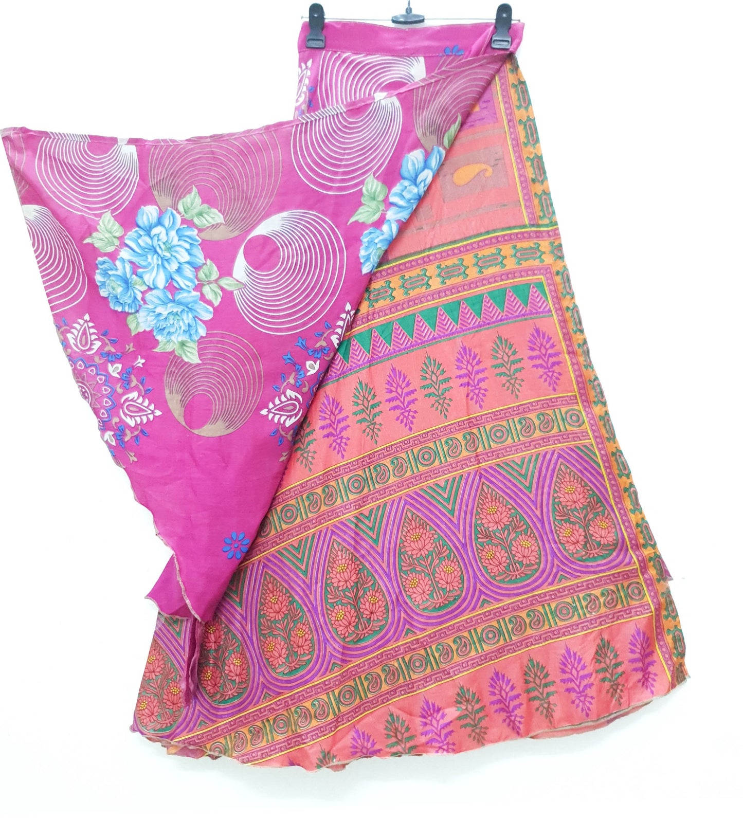Sushila Vintage Art Silk Saree Magic Wrap Floral Reversible Skirt Beach Dress Hippie
