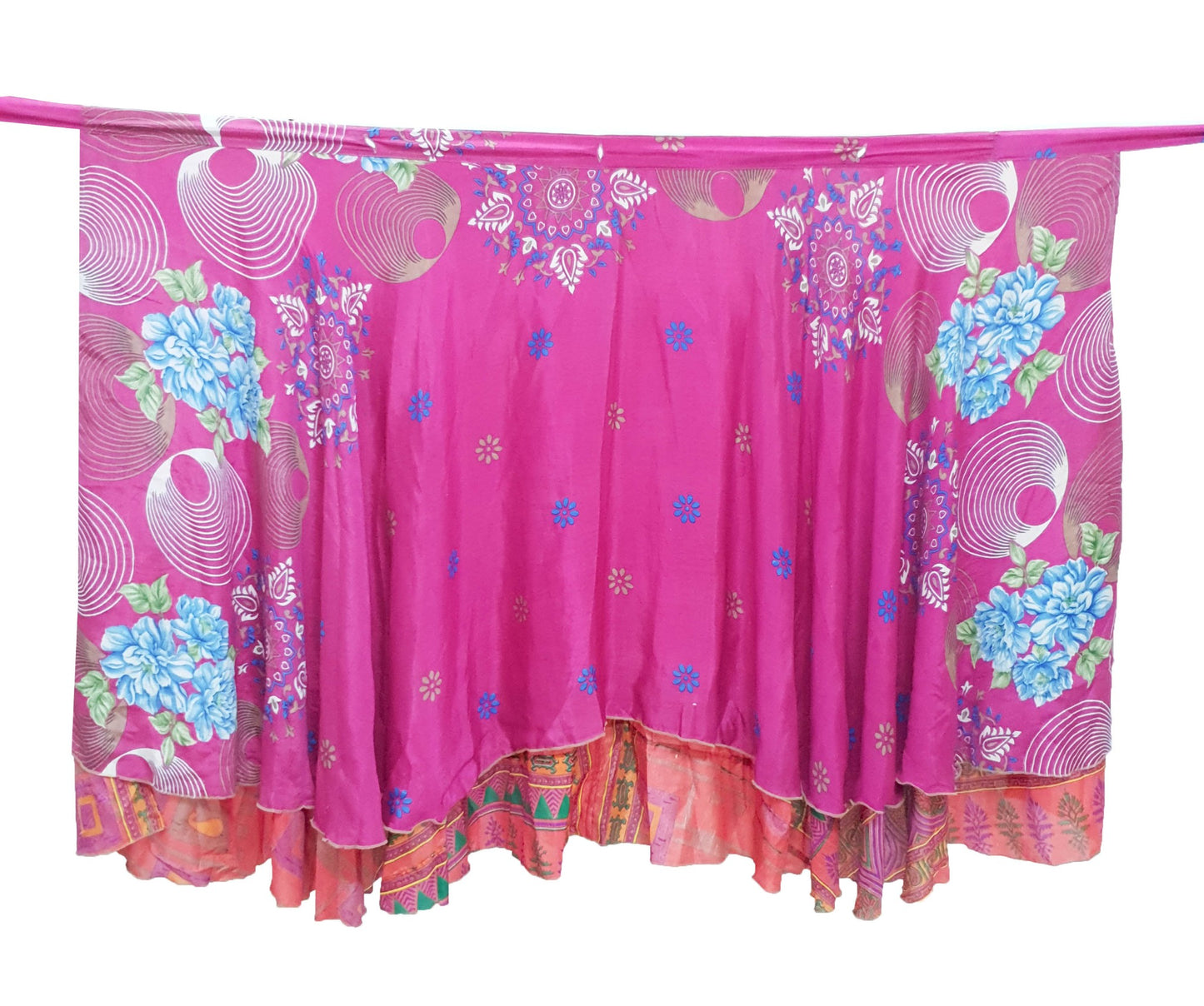 Sushila Vintage Art Silk Saree Magic Wrap Floral Reversible Skirt Beach Dress Hippie