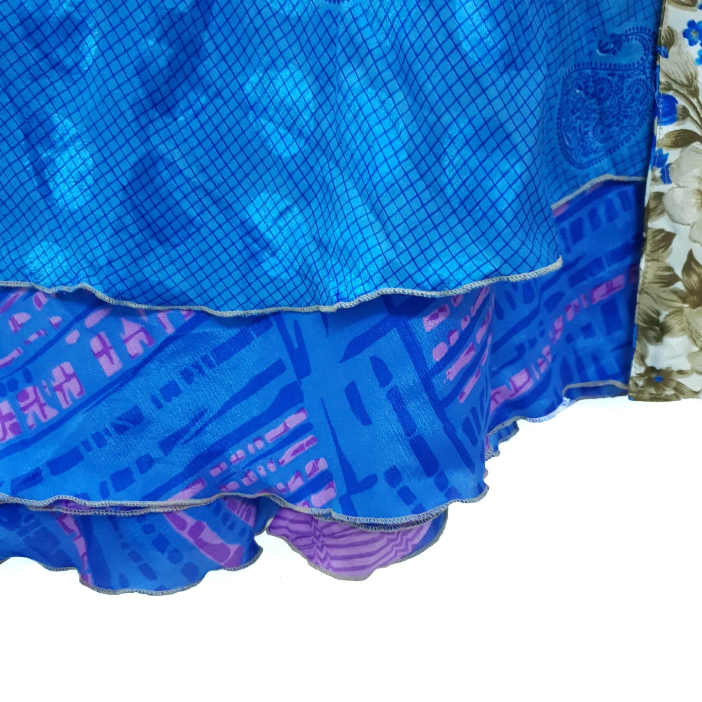 Sushila Vintage Blue Art Silk Saree Magic Wrap Reversible Skirt 2 Layer Beach Dress