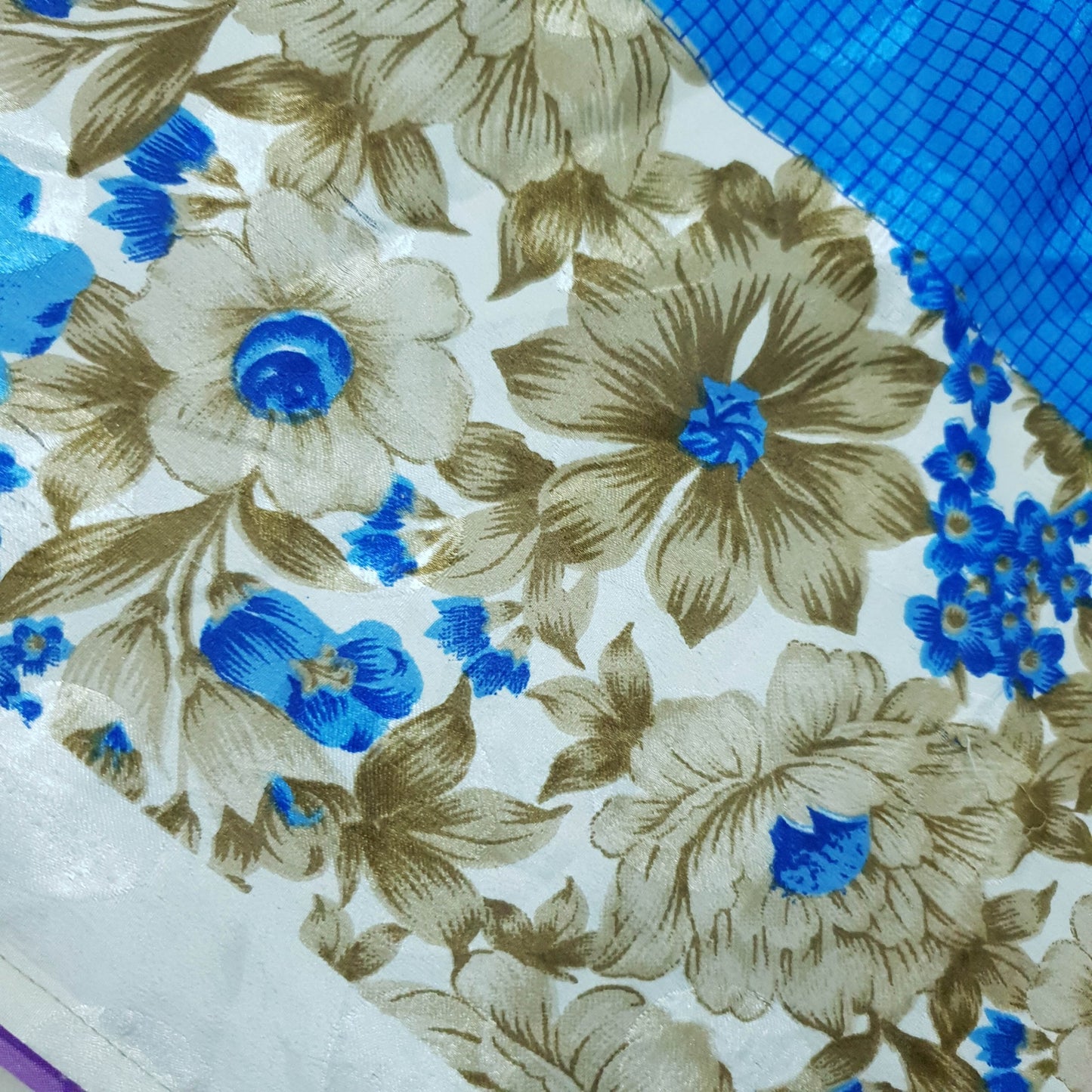 Sushila Vintage Blue Art Silk Saree Magic Wrap Reversible Skirt 2 Layer Beach Dress