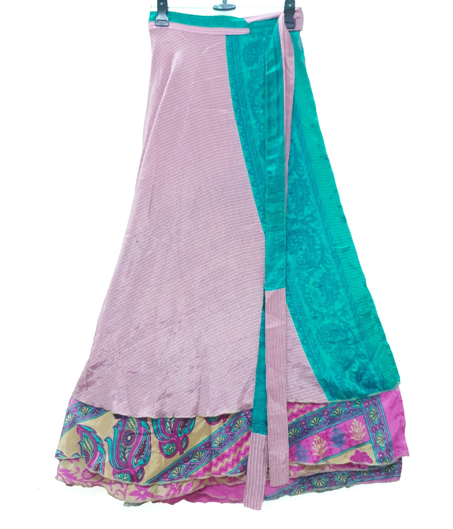 Sushila Vintage Art Silk Saree Magic Wrap Reversible Skirt Handmade Beach Dress Boho