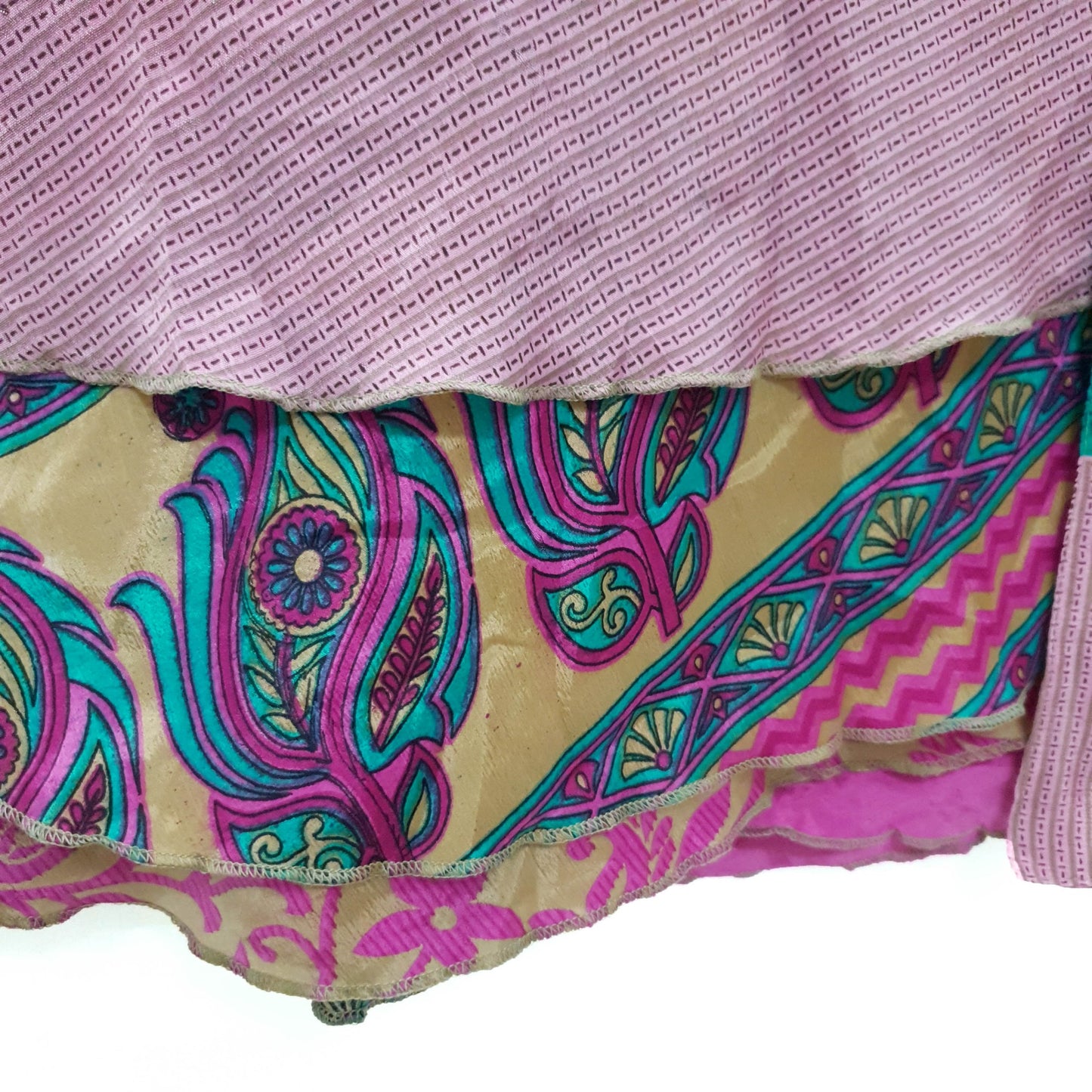 Sushila Vintage Art Silk Saree Magic Wrap Reversible Skirt Handmade Beach Dress Boho