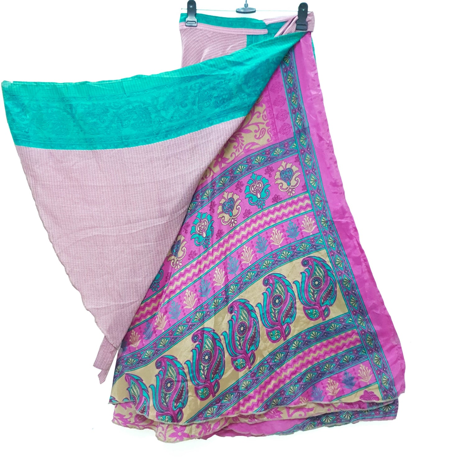 Sushila Vintage Art Silk Saree Magic Wrap Reversible Skirt Handmade Beach Dress Boho