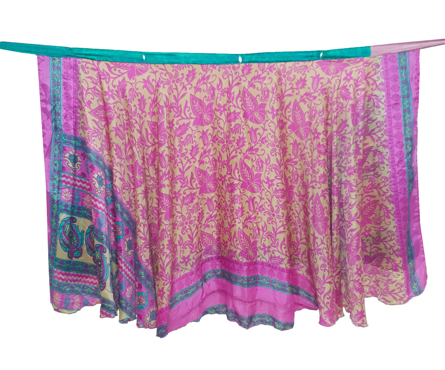 Sushila Vintage Art Silk Saree Magic Wrap Reversible Skirt Handmade Beach Dress Boho