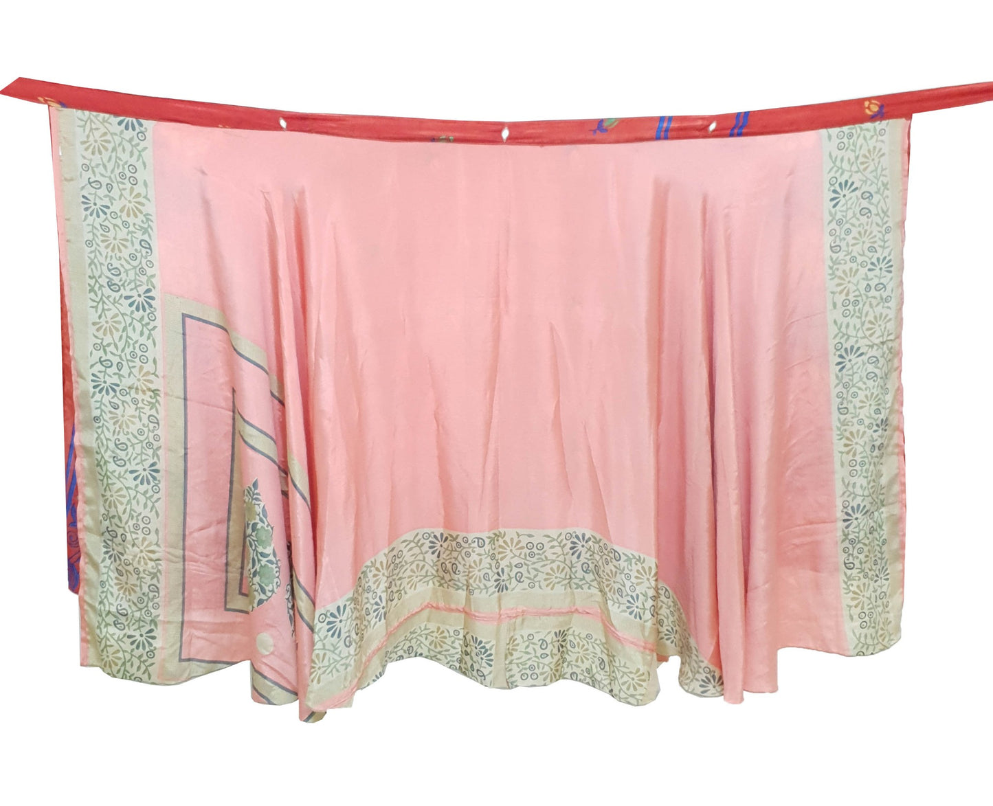 Sushila Vintage Art Silk Saree Magic Wrap Reversible Skirt Floral Red Beach Dress