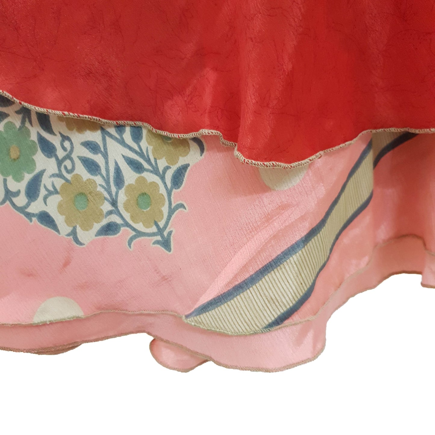 Sushila Vintage Art Silk Saree Magic Wrap Reversible Skirt Floral Red Beach Dress