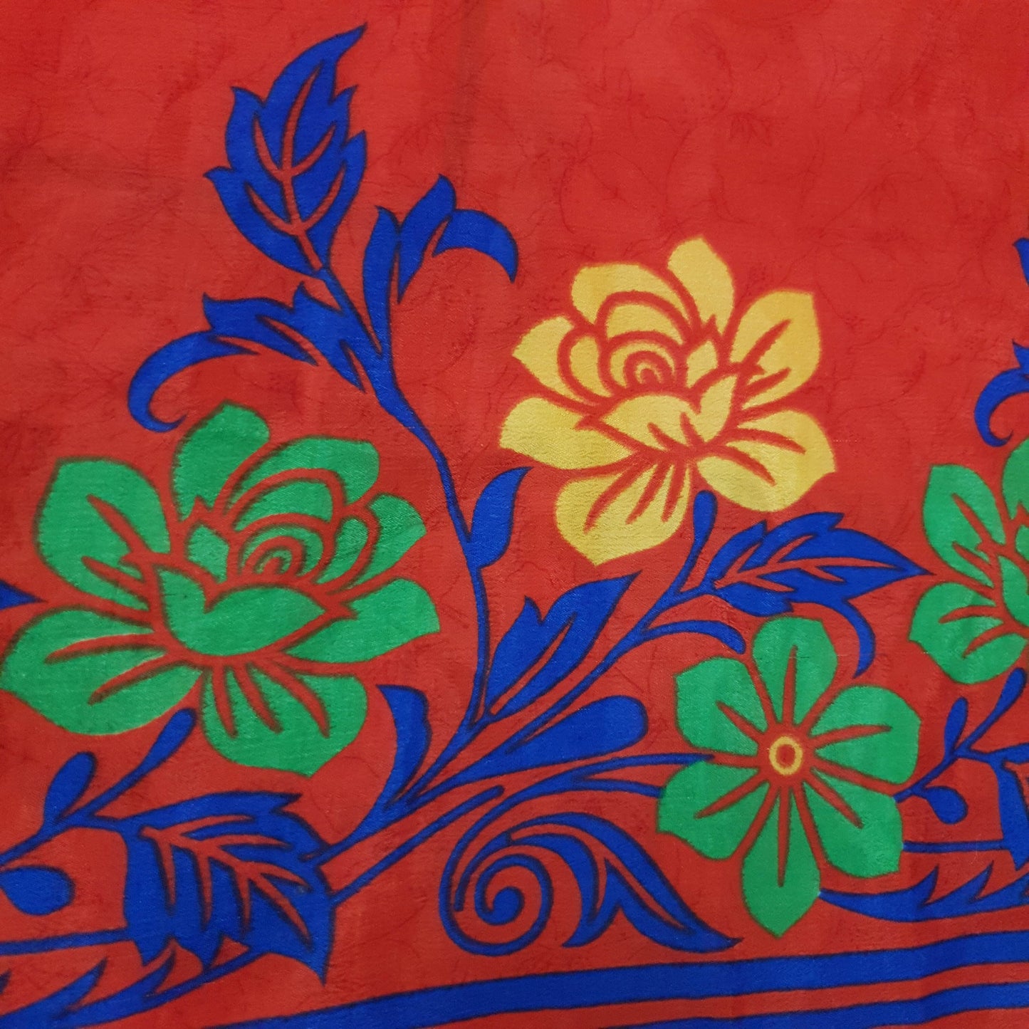 Sushila Vintage Art Silk Saree Magic Wrap Reversible Skirt Floral Red Beach Dress