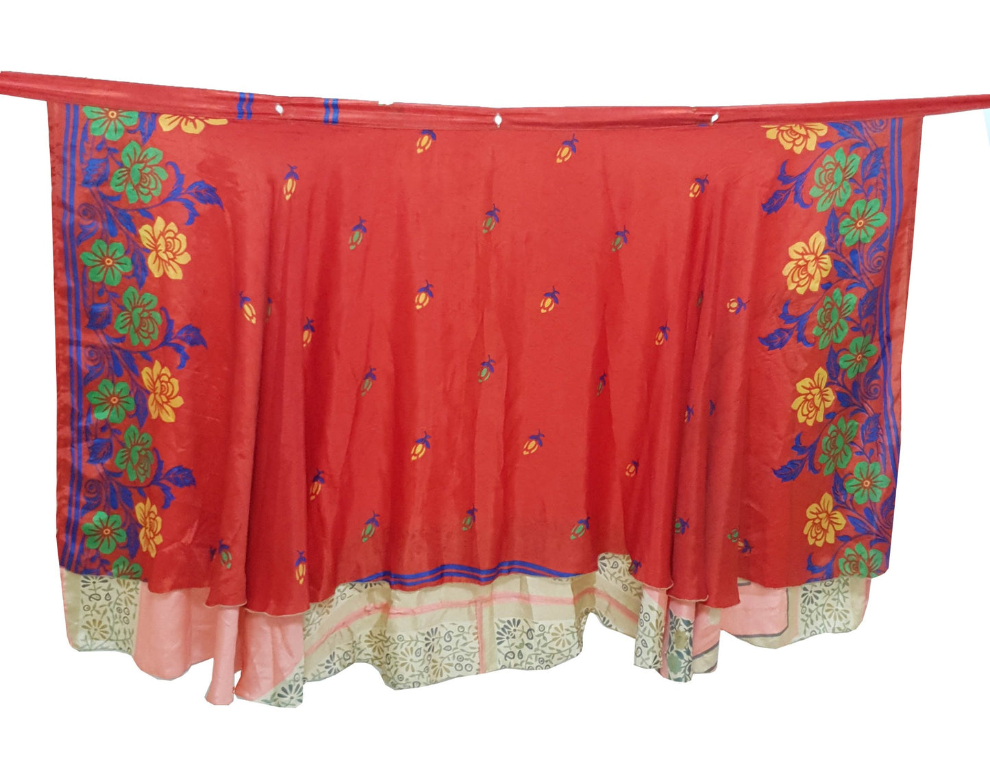 Sushila Vintage Art Silk Saree Magic Wrap Reversible Skirt Floral Red Beach Dress