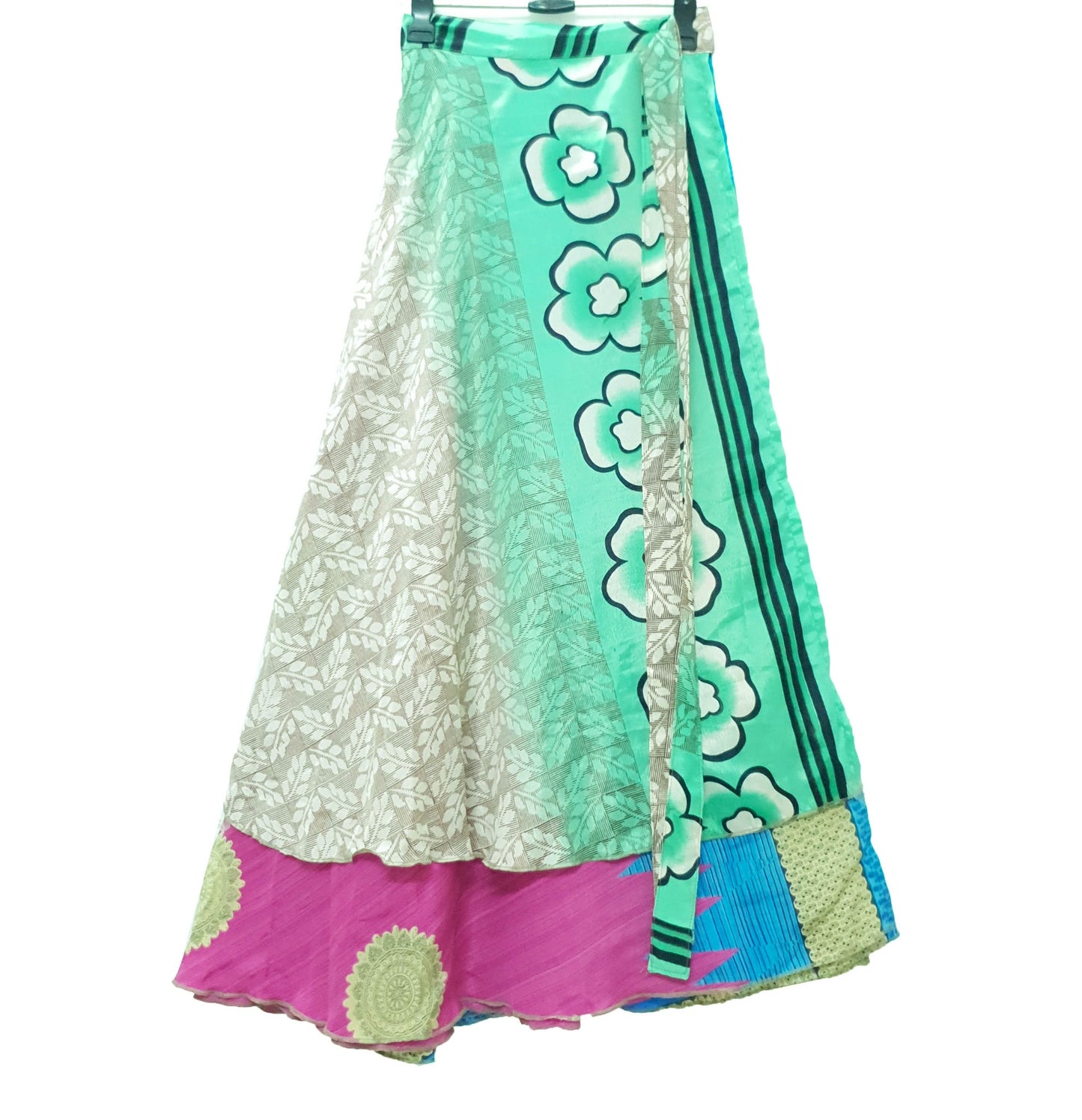 Sushila Vintage Art Silk Saree Magic Wrap Floral Pink Reversible Skirt Beach Dress