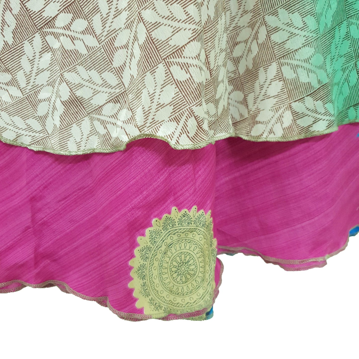 Sushila Vintage Art Silk Saree Magic Wrap Floral Pink Reversible Skirt Beach Dress