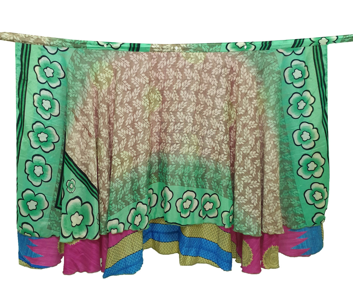 Sushila Vintage Art Silk Saree Magic Wrap Floral Pink Reversible Skirt Beach Dress