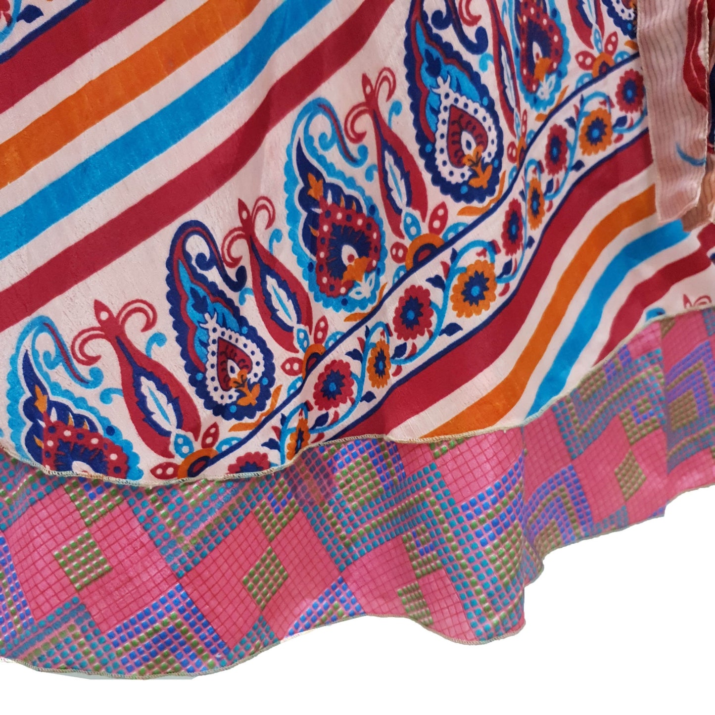 Sushila Vintage Paisley Art Silk Saree Magic Wrap Reversible Skirt Beach Dress Boho