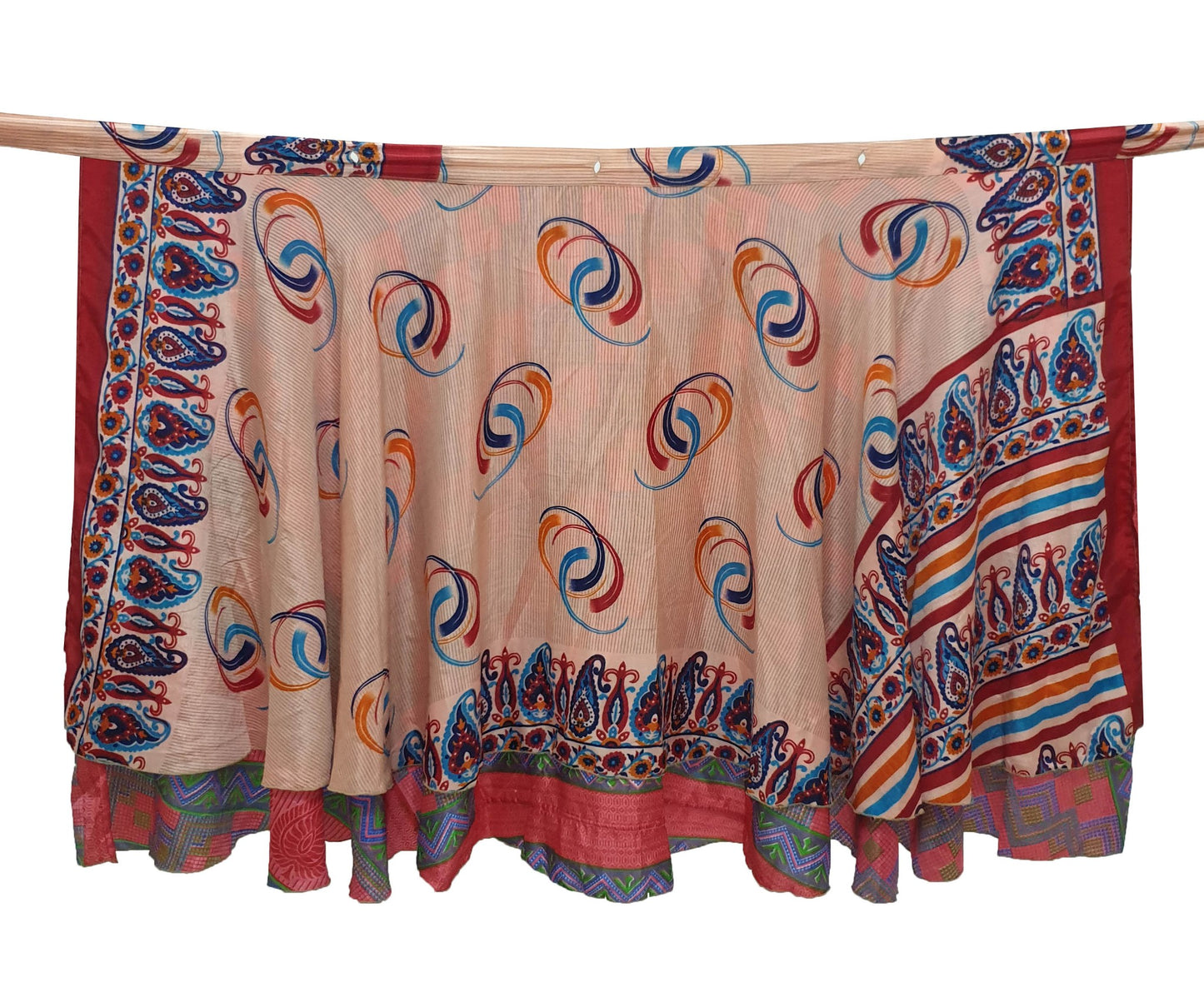 Sushila Vintage Paisley Art Silk Saree Magic Wrap Reversible Skirt Beach Dress Boho