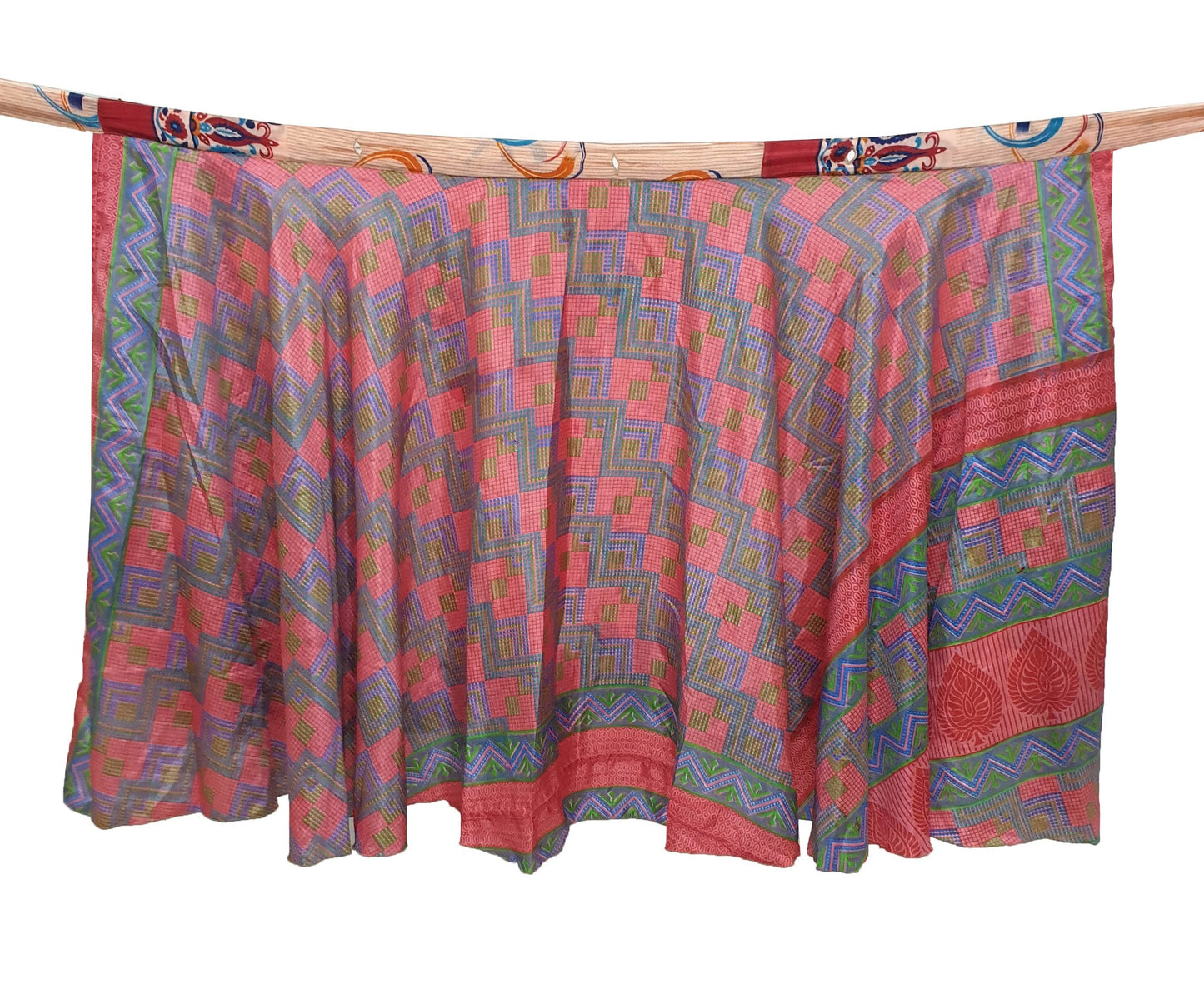 Sushila Vintage Paisley Art Silk Saree Magic Wrap Reversible Skirt Beach Dress Boho