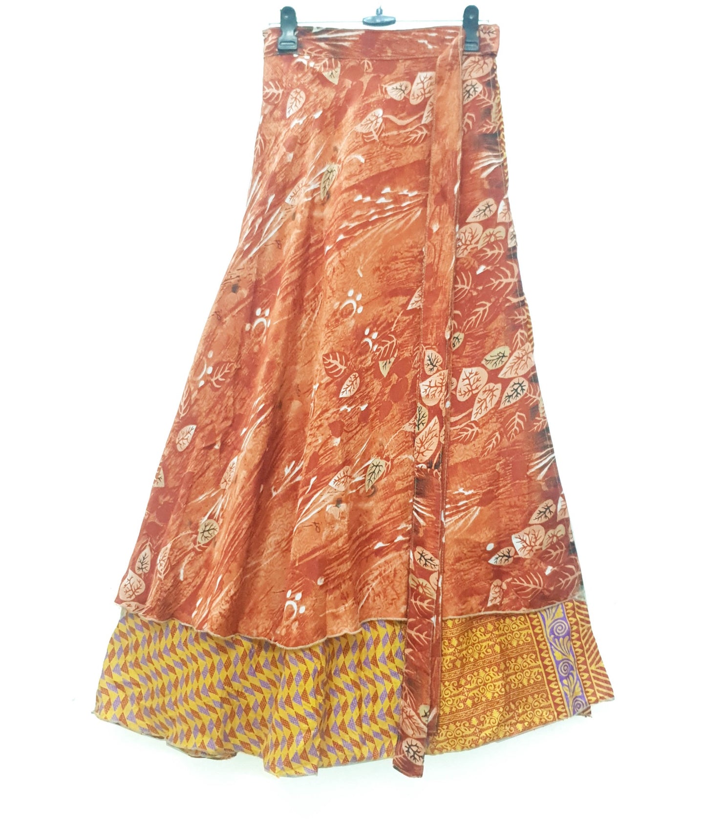 Sushila Vintage Rust Saree Magic Wrap Reversible Skirt Beach Dress Art Silk Handmade