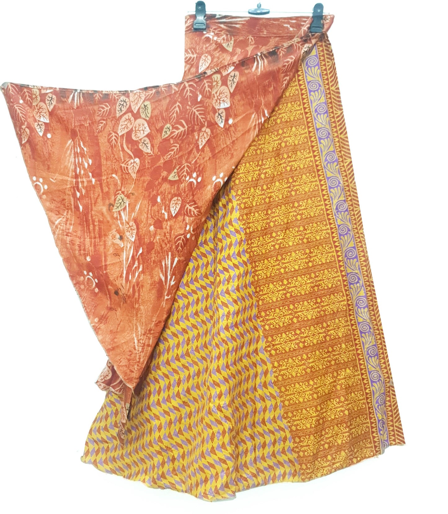 Sushila Vintage Rust Saree Magic Wrap Reversible Skirt Beach Dress Art Silk Handmade