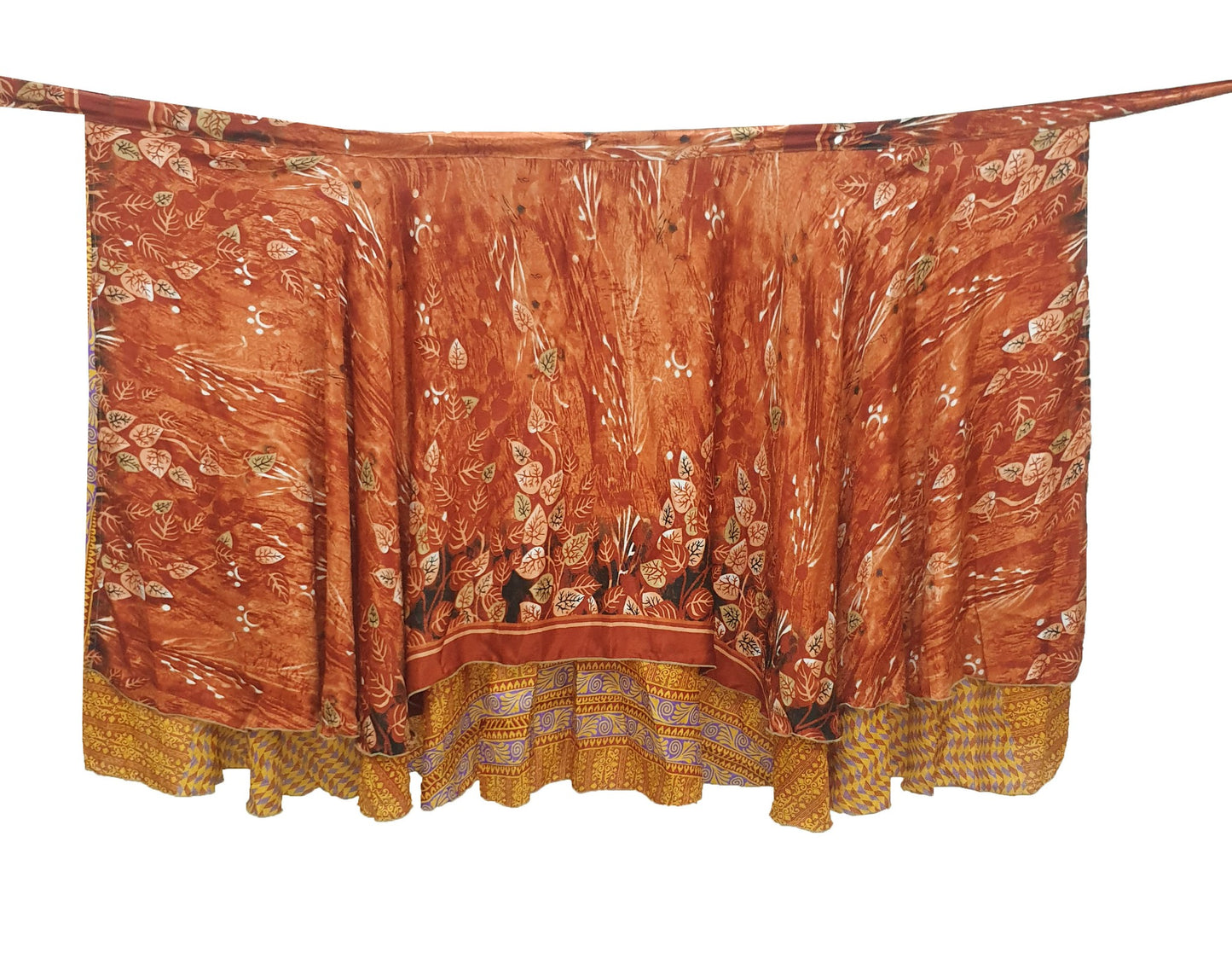 Sushila Vintage Rust Saree Magic Wrap Reversible Skirt Beach Dress Art Silk Handmade