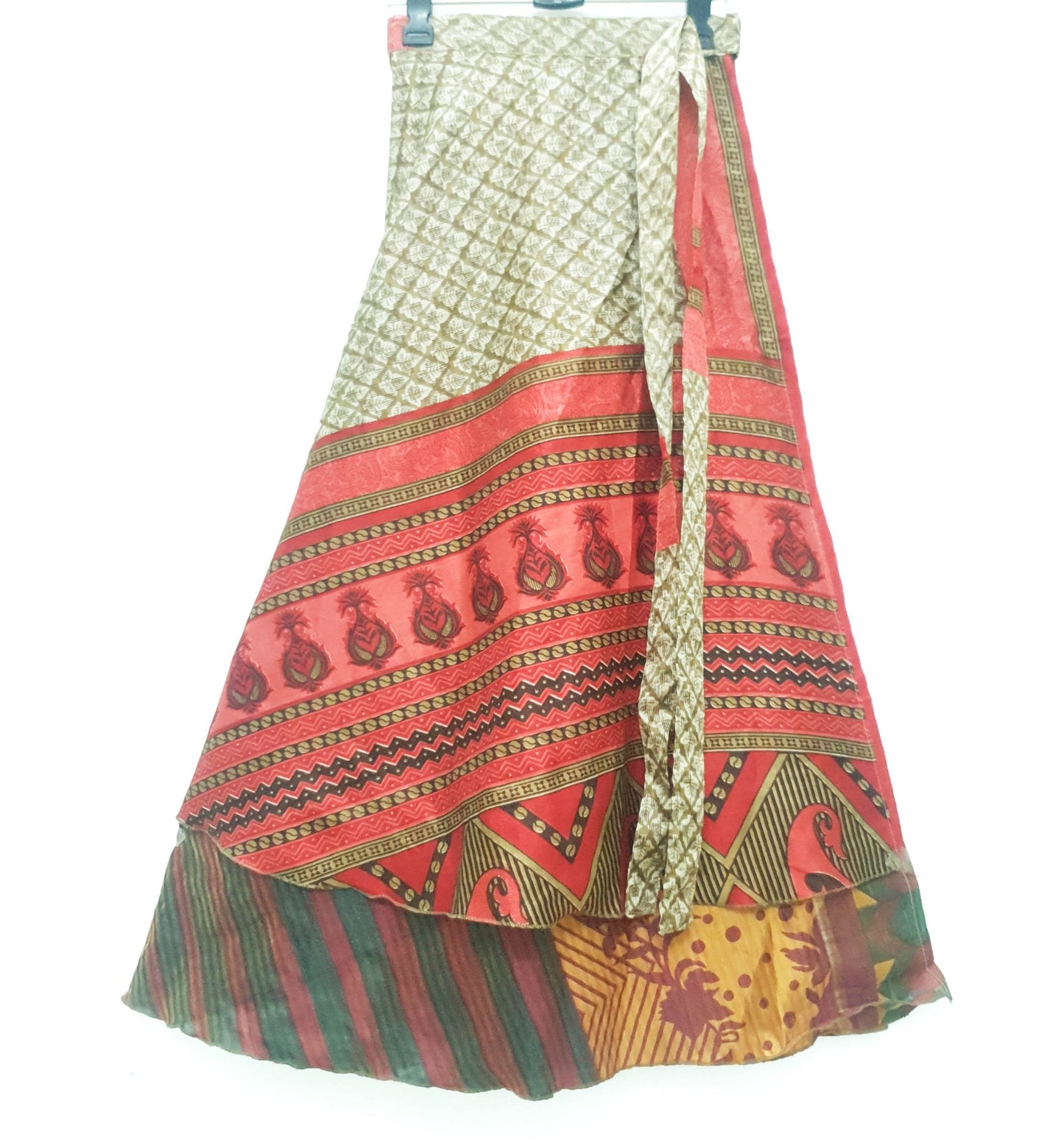 Sushila Vintage Handmade Saree Magic Wrap Reversible Skirt Art Silk Beach Dress Boho