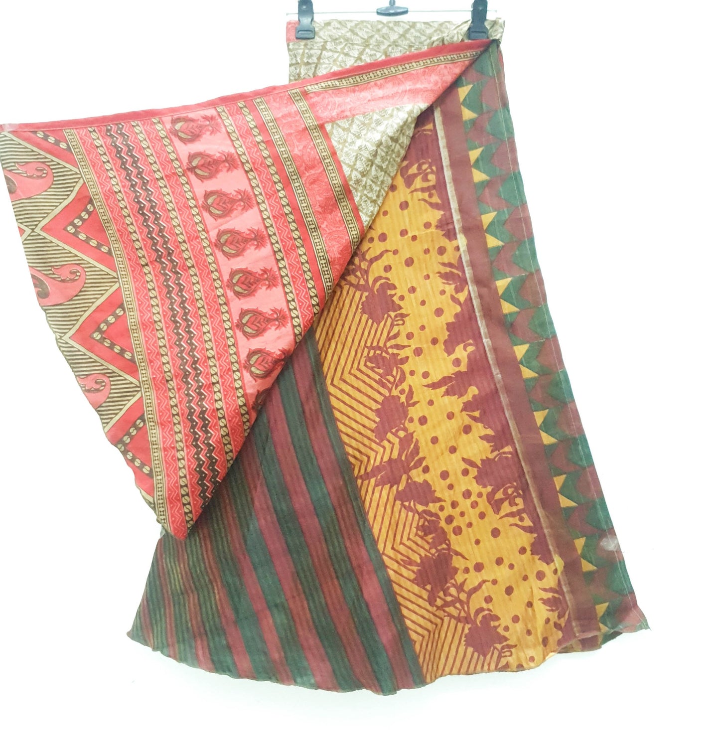 Sushila Vintage Handmade Saree Magic Wrap Reversible Skirt Art Silk Beach Dress Boho