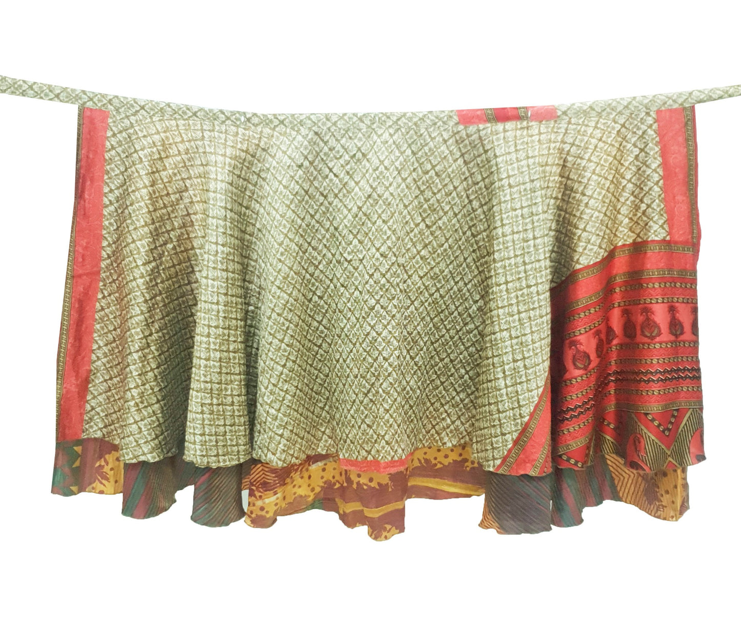 Sushila Vintage Handmade Saree Magic Wrap Reversible Skirt Art Silk Beach Dress Boho