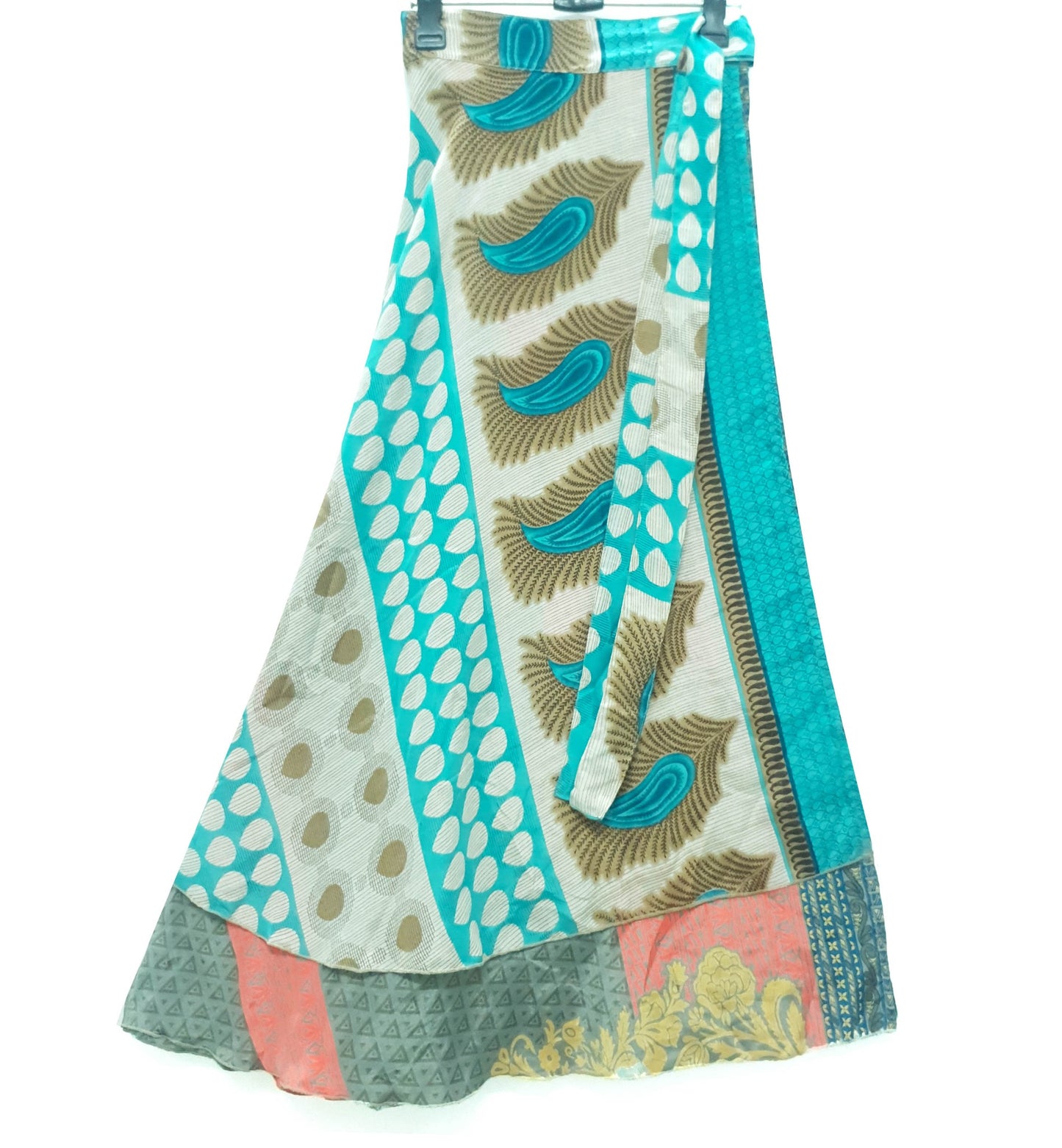Sushila Vintage Paisley Silk Saree Magic Wrap Reversible Skirt Beach Dress Hippie