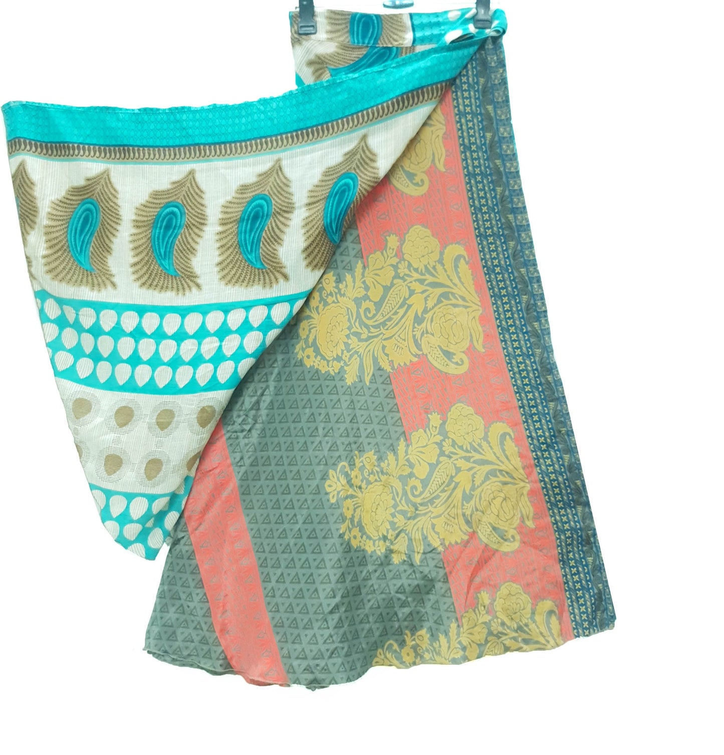 Sushila Vintage Paisley Silk Saree Magic Wrap Reversible Skirt Beach Dress Hippie