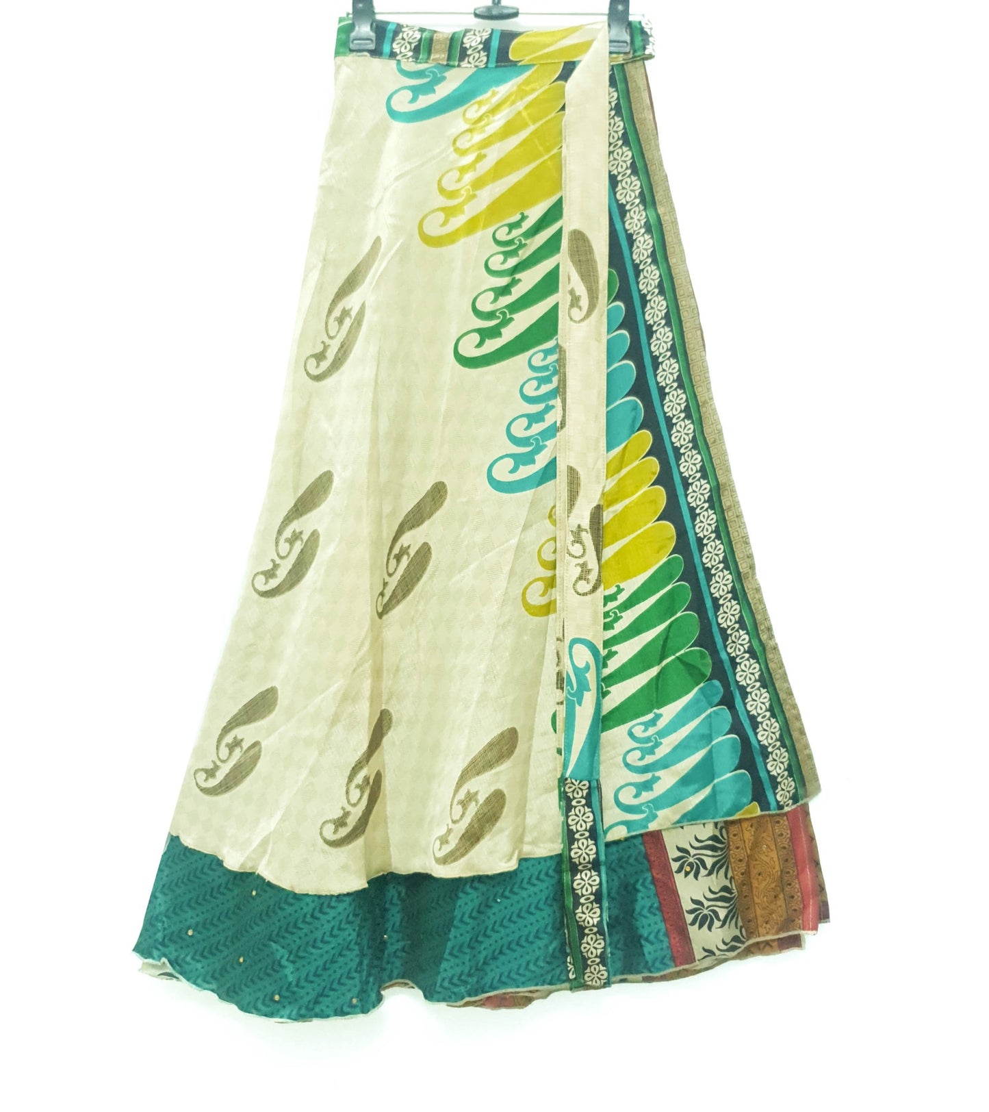 Sushila Vintage Teal Green Saree Magic Wrap Reversible Skirt Art Silk Beach Dress