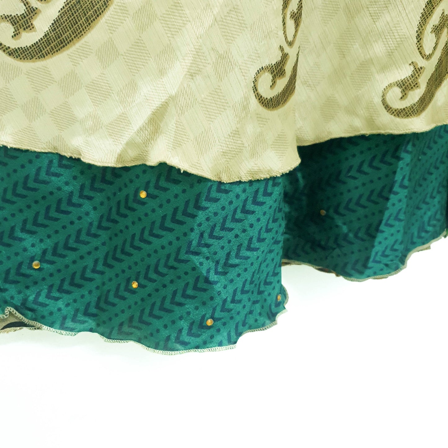 Sushila Vintage Teal Green Saree Magic Wrap Reversible Skirt Art Silk Beach Dress