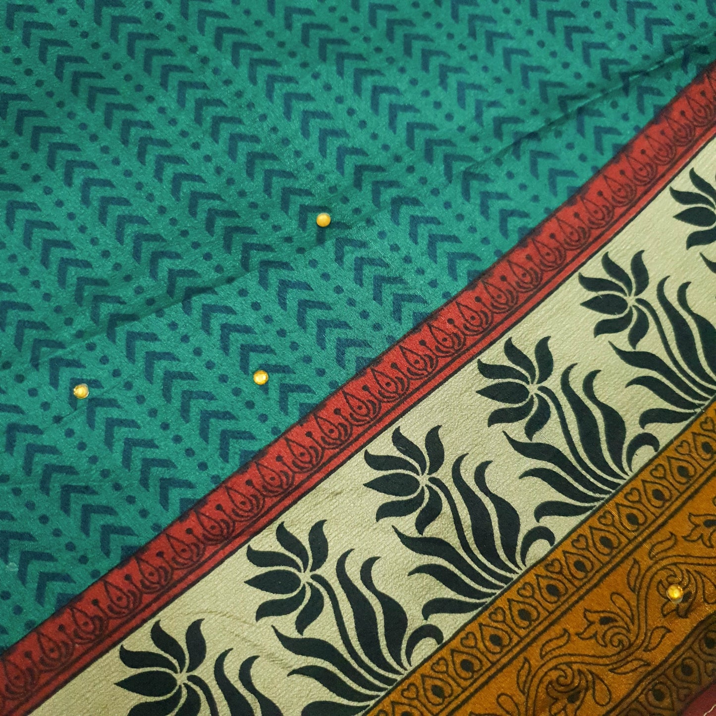 Sushila Vintage Teal Green Saree Magic Wrap Reversible Skirt Art Silk Beach Dress