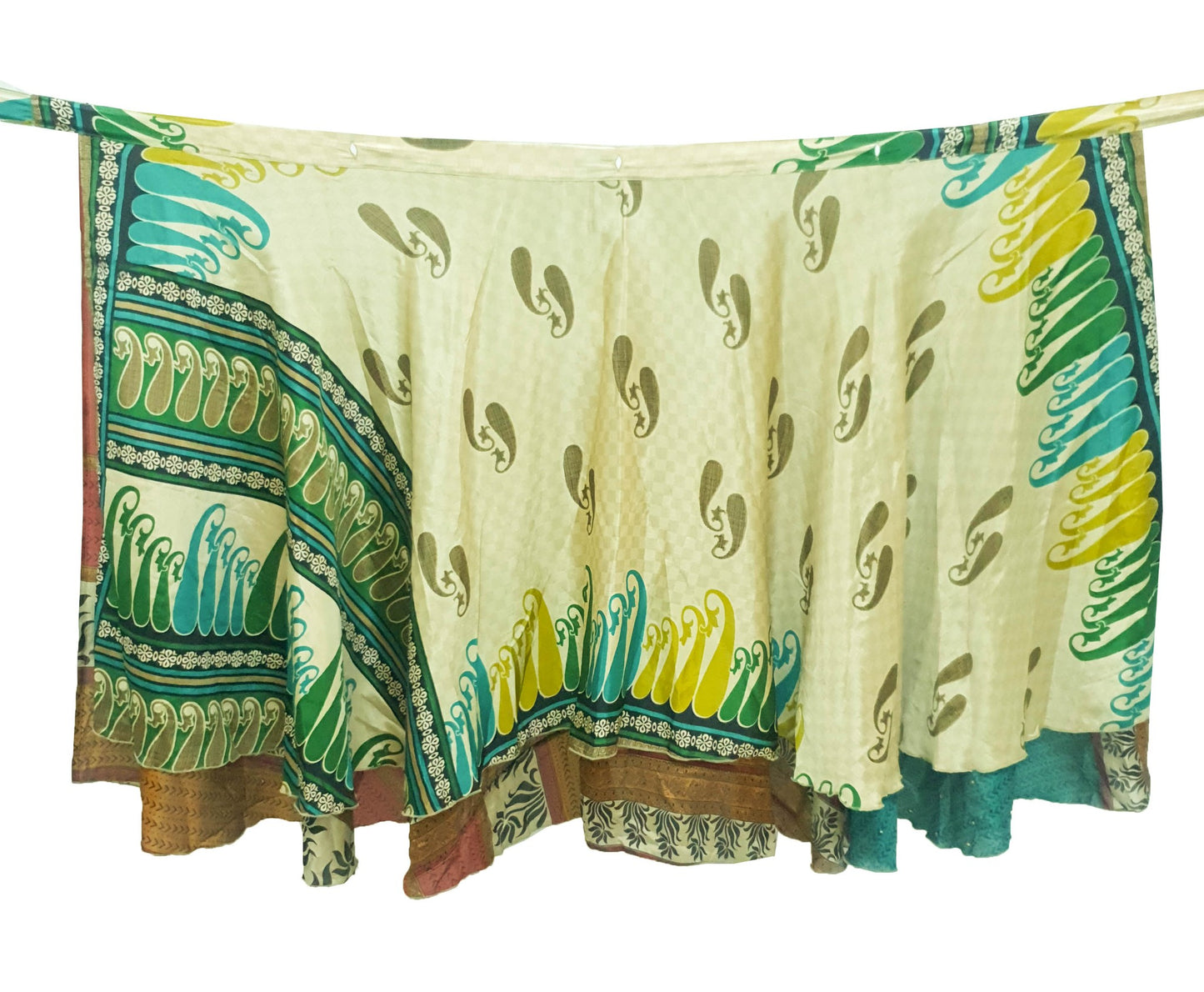 Sushila Vintage Teal Green Saree Magic Wrap Reversible Skirt Art Silk Beach Dress