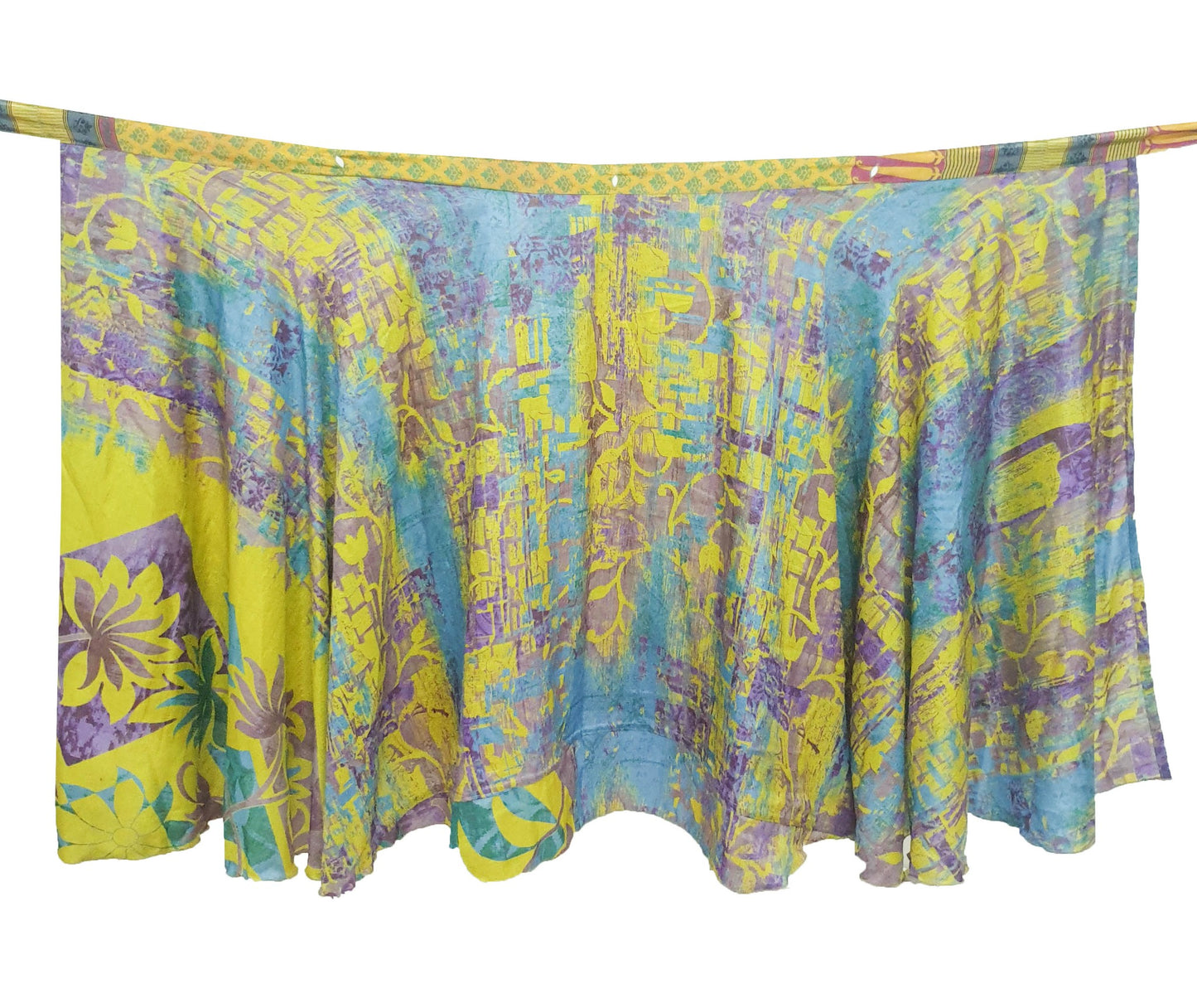 Sushila Vintage Floral Green Saree Magic Wrap Reversible Skirt Art Silk Beach Dress