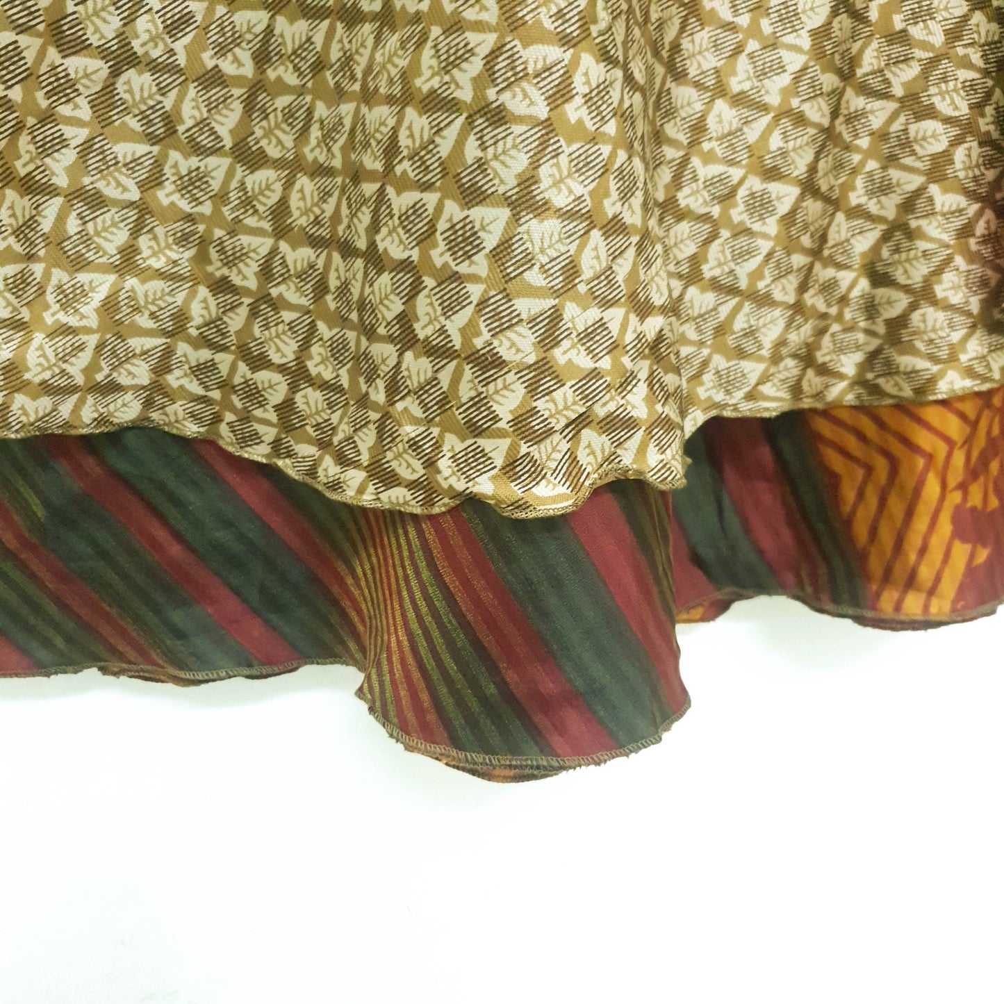 Sushila Vintage 2 Layer Saree Magic Wrap Reversible Skirt Art Silk Beach Dress Boho