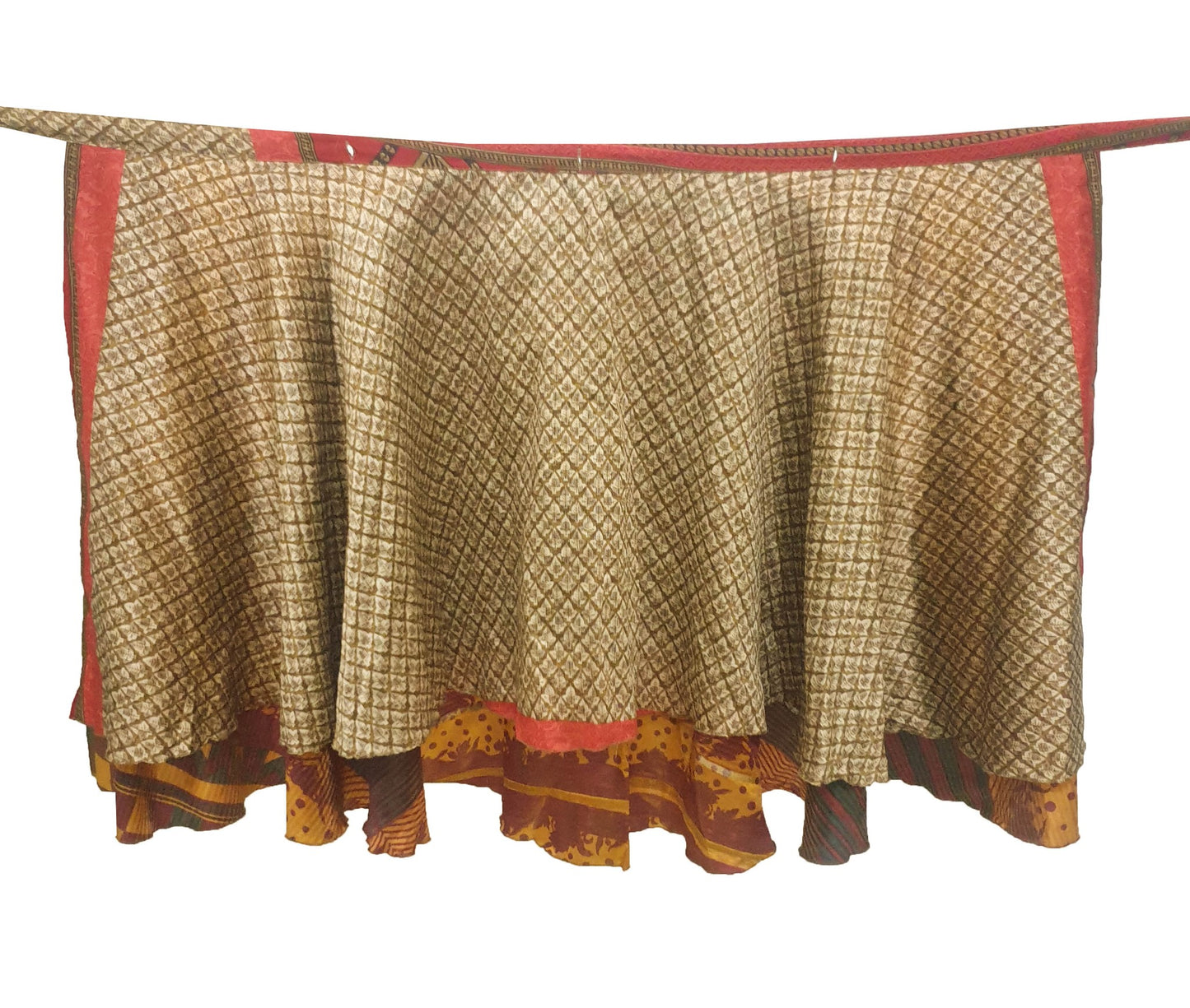 Sushila Vintage 2 Layer Saree Magic Wrap Reversible Skirt Art Silk Beach Dress Boho