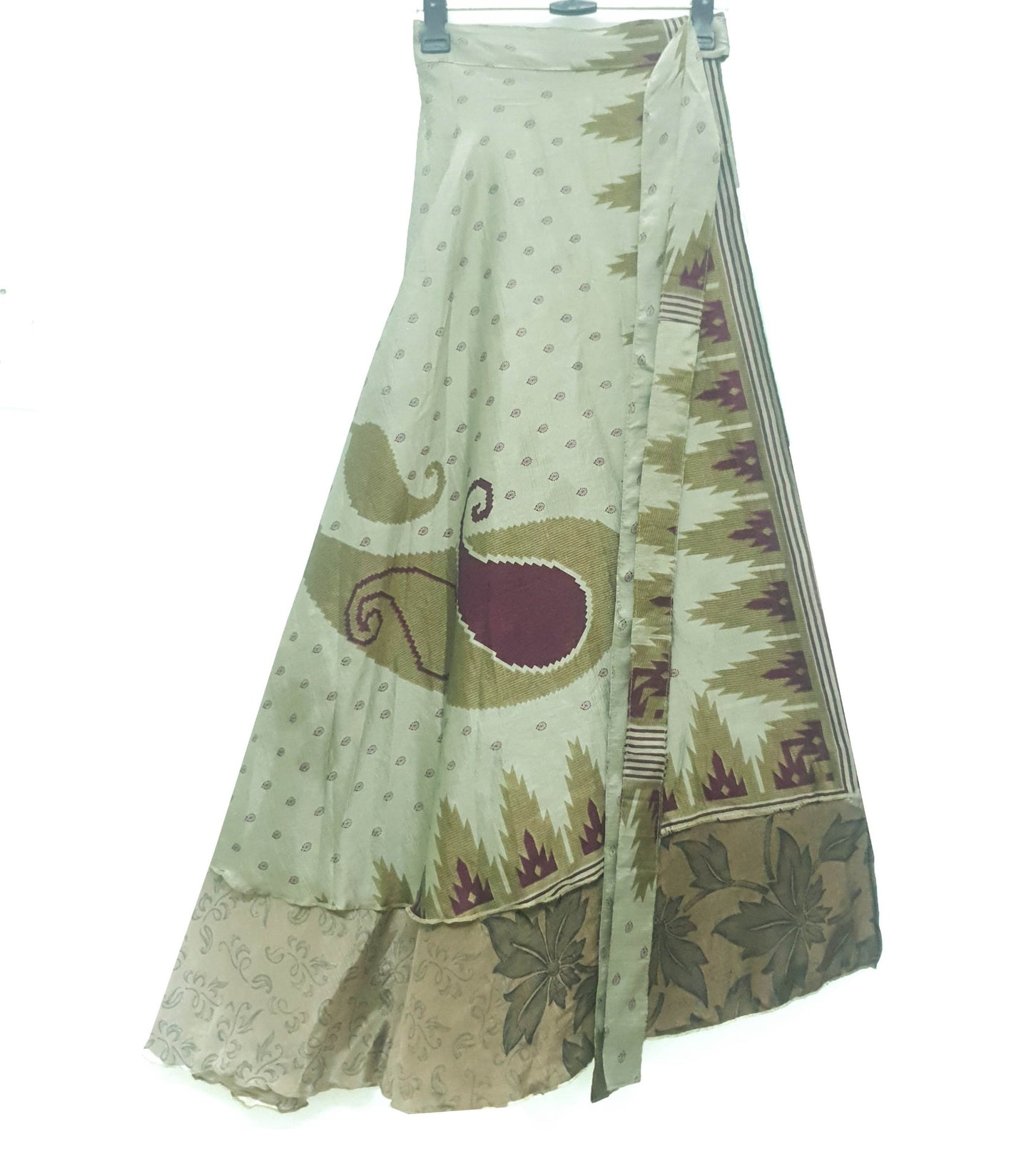 Sushila Vintage Art Silk Saree Magic Wrap Reversible Skirt Handmade Beach Dress Boho