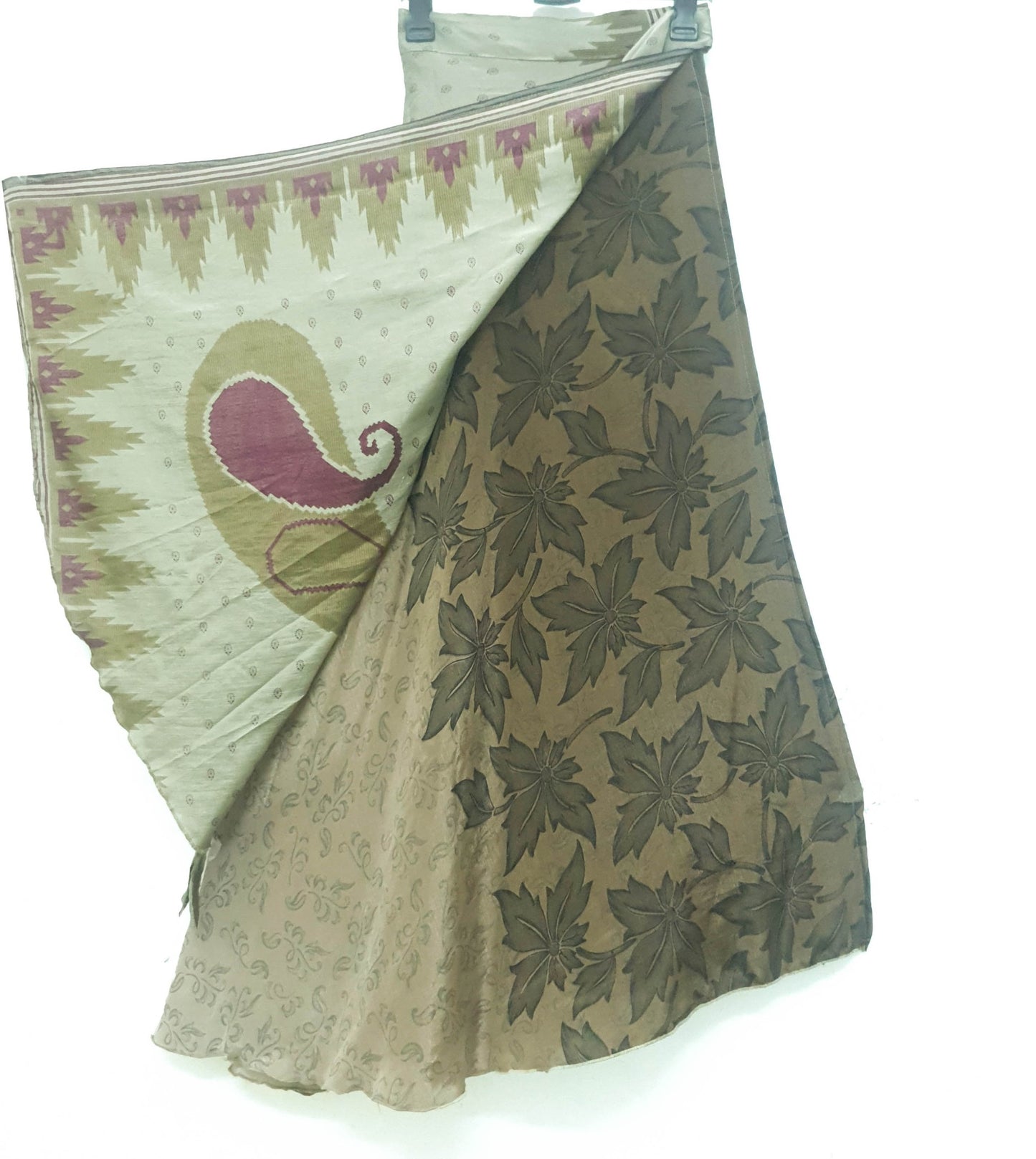 Sushila Vintage Art Silk Saree Magic Wrap Reversible Skirt Handmade Beach Dress Boho