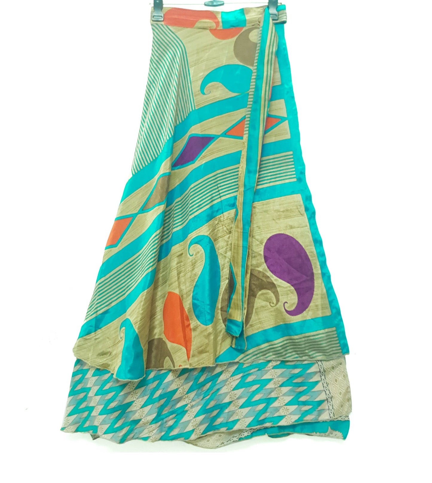 Sushila Vintage Art Silk Saree Magic Wrap Handmade Reversible Skirt Beach Dress Boho