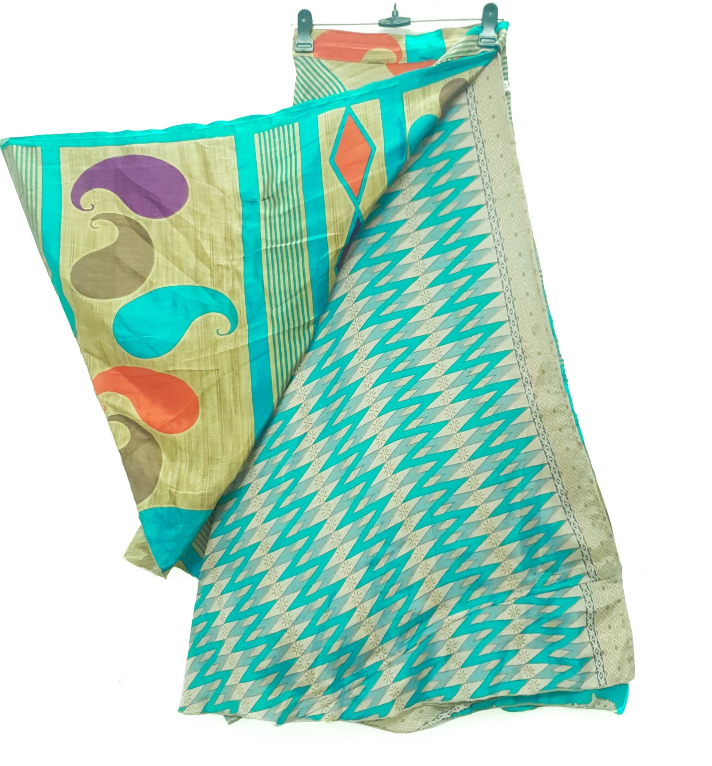Sushila Vintage Art Silk Saree Magic Wrap Handmade Reversible Skirt Beach Dress Boho