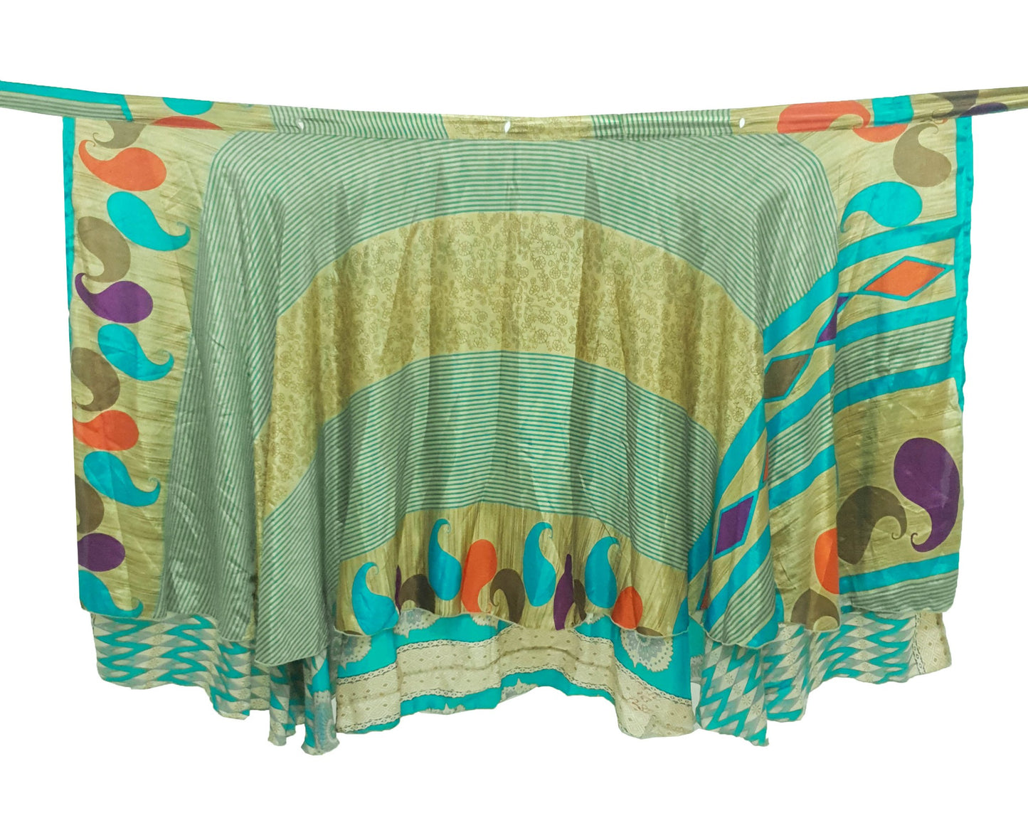 Sushila Vintage Art Silk Saree Magic Wrap Handmade Reversible Skirt Beach Dress Boho