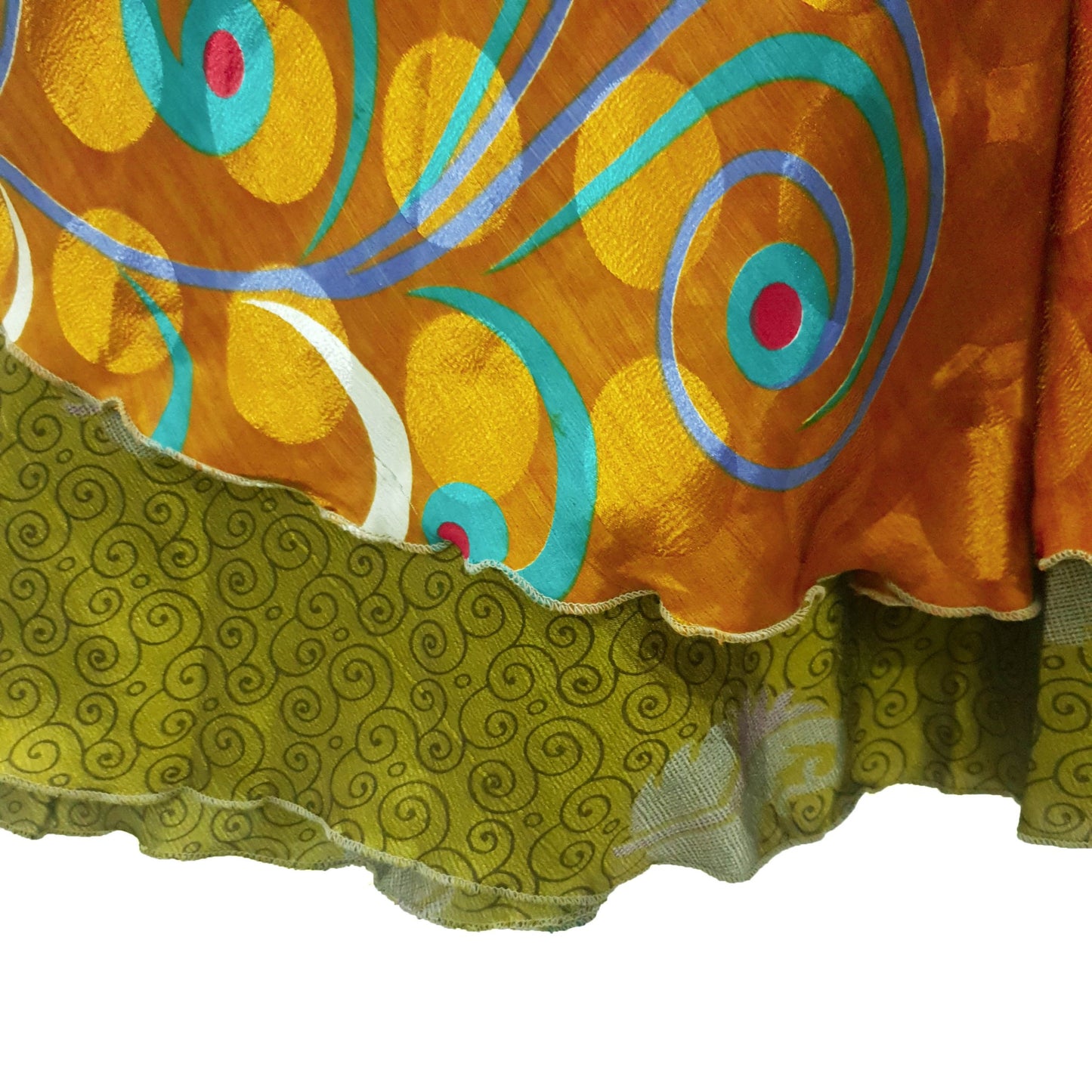 Sushila Vintage Mustard Saree Magic Wrap Reversible Skirt Beach Dress Art Silk Boho