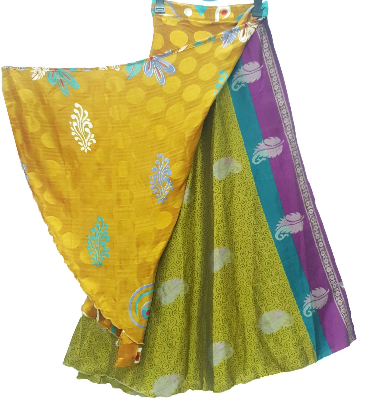 Sushila Vintage Mustard Saree Magic Wrap Reversible Skirt Beach Dress Art Silk Boho