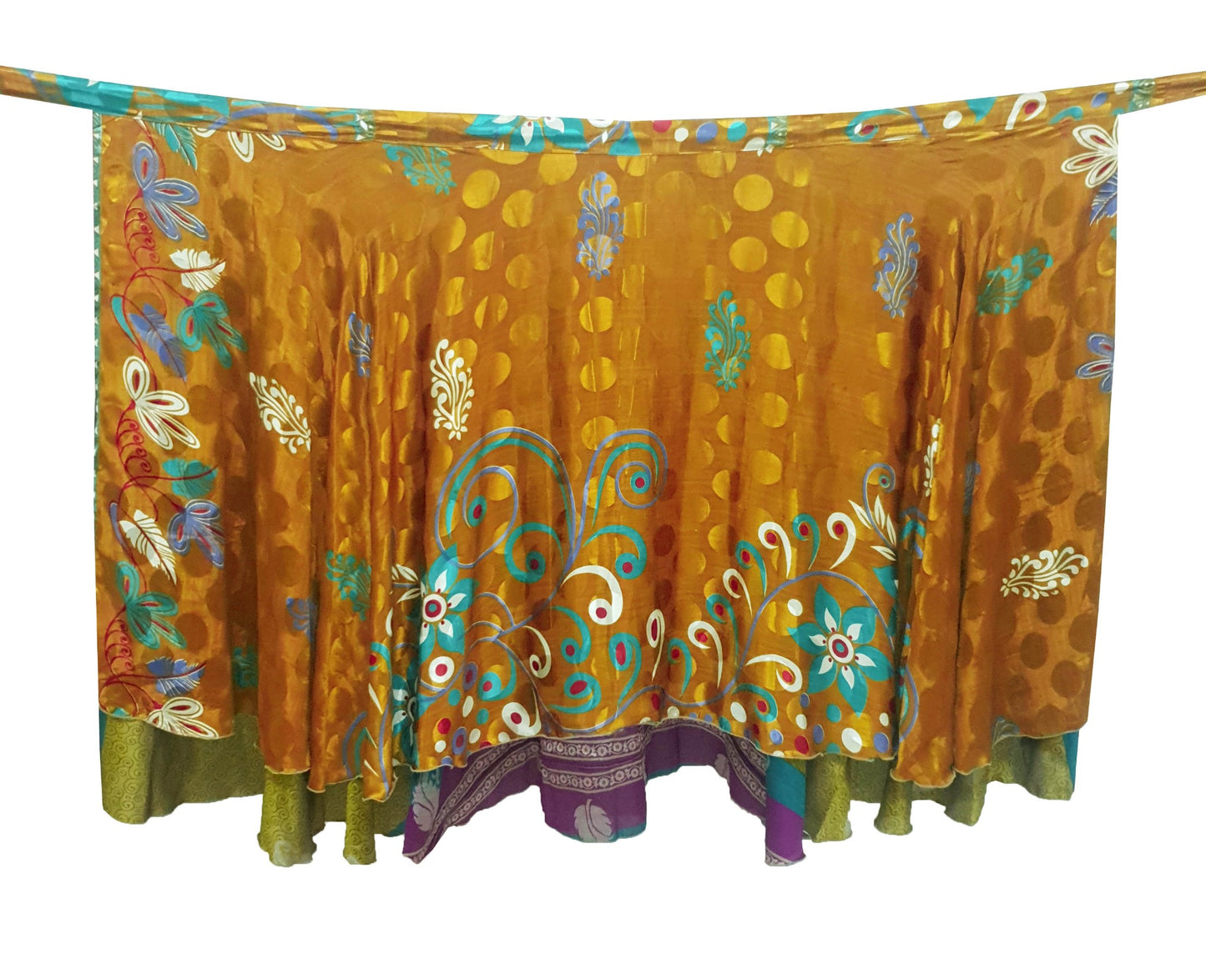 Sushila Vintage Mustard Saree Magic Wrap Reversible Skirt Beach Dress Art Silk Boho
