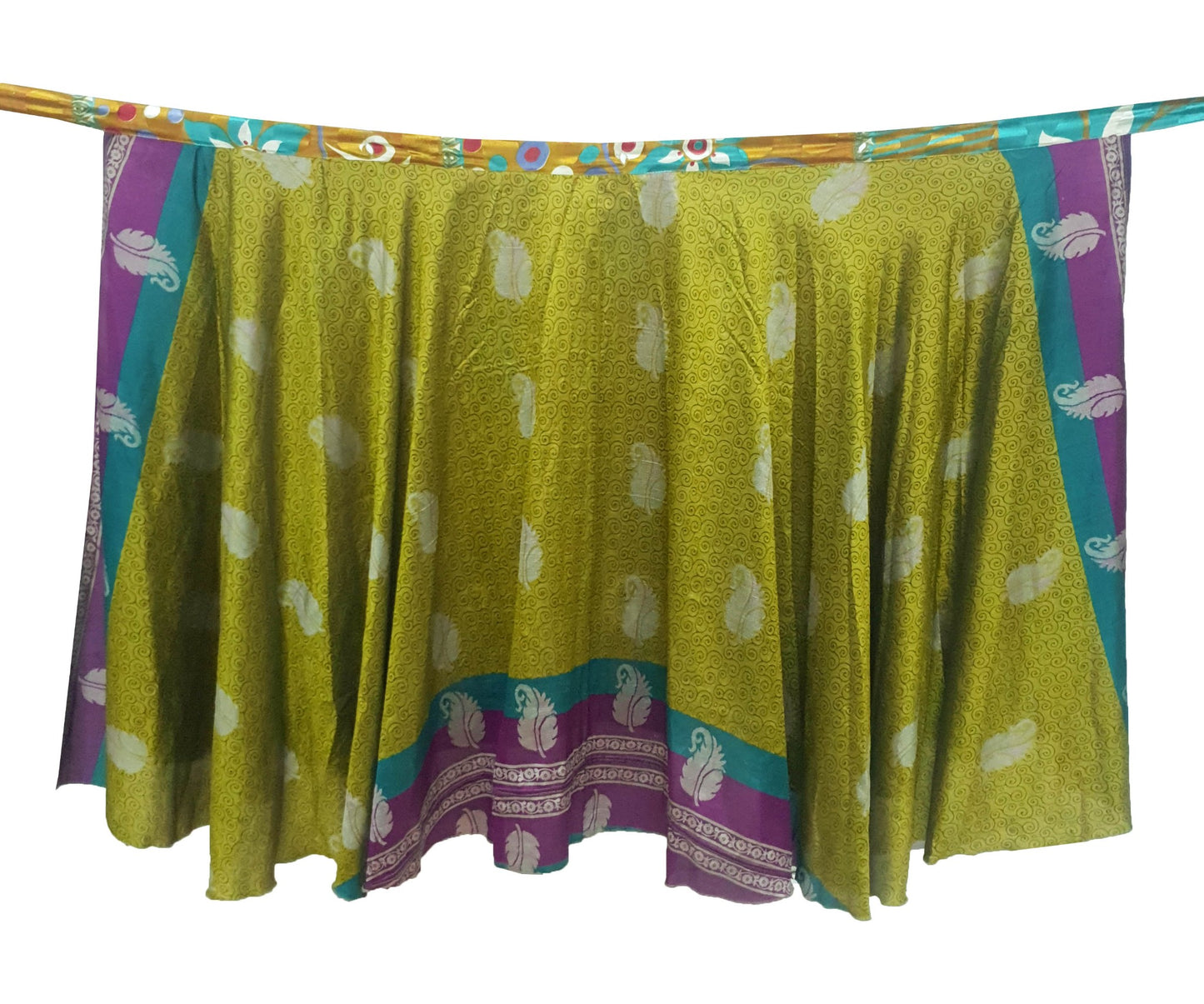 Sushila Vintage Mustard Saree Magic Wrap Reversible Skirt Beach Dress Art Silk Boho