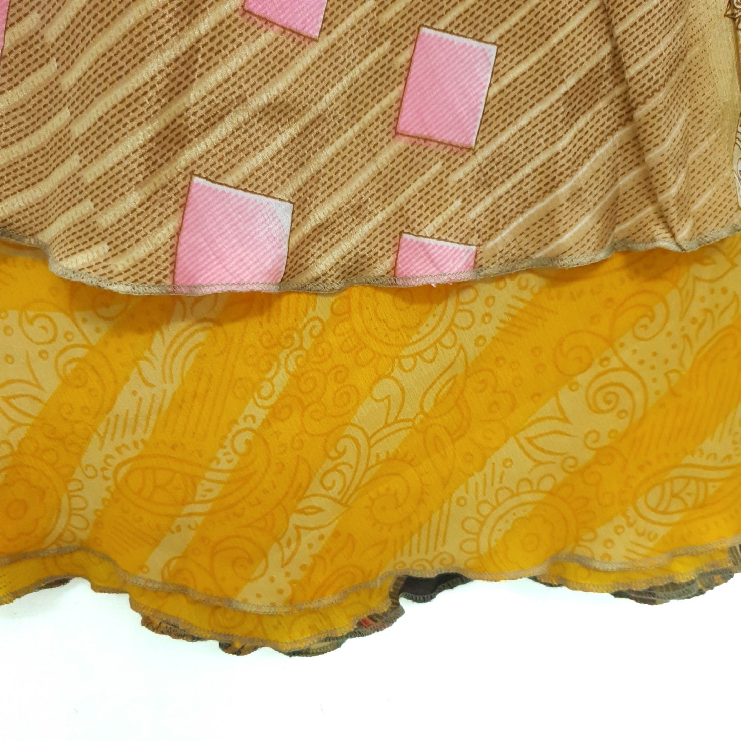 Sushila Vtg Floral Yellow Saree Magic Wrap Reversible Art Silk Skirt Beach Dress