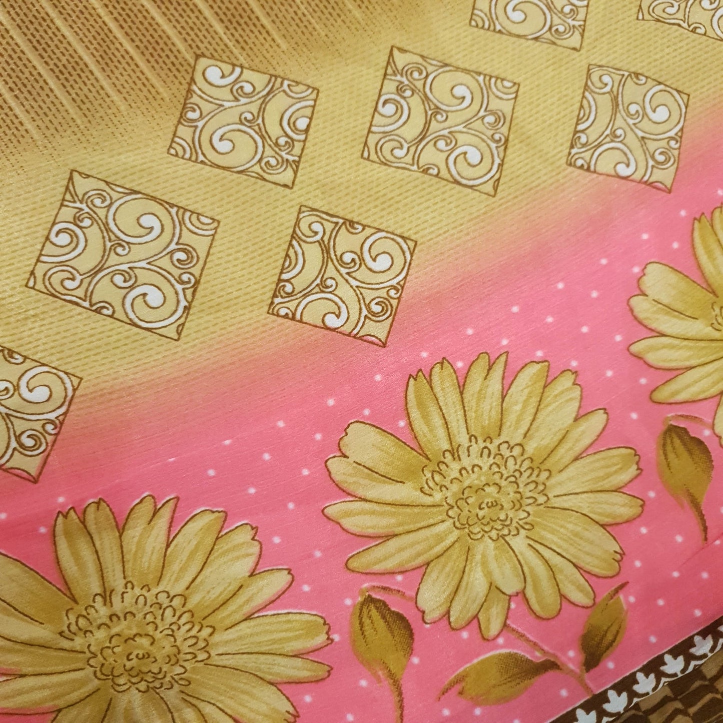 Sushila Vtg Floral Yellow Saree Magic Wrap Reversible Art Silk Skirt Beach Dress