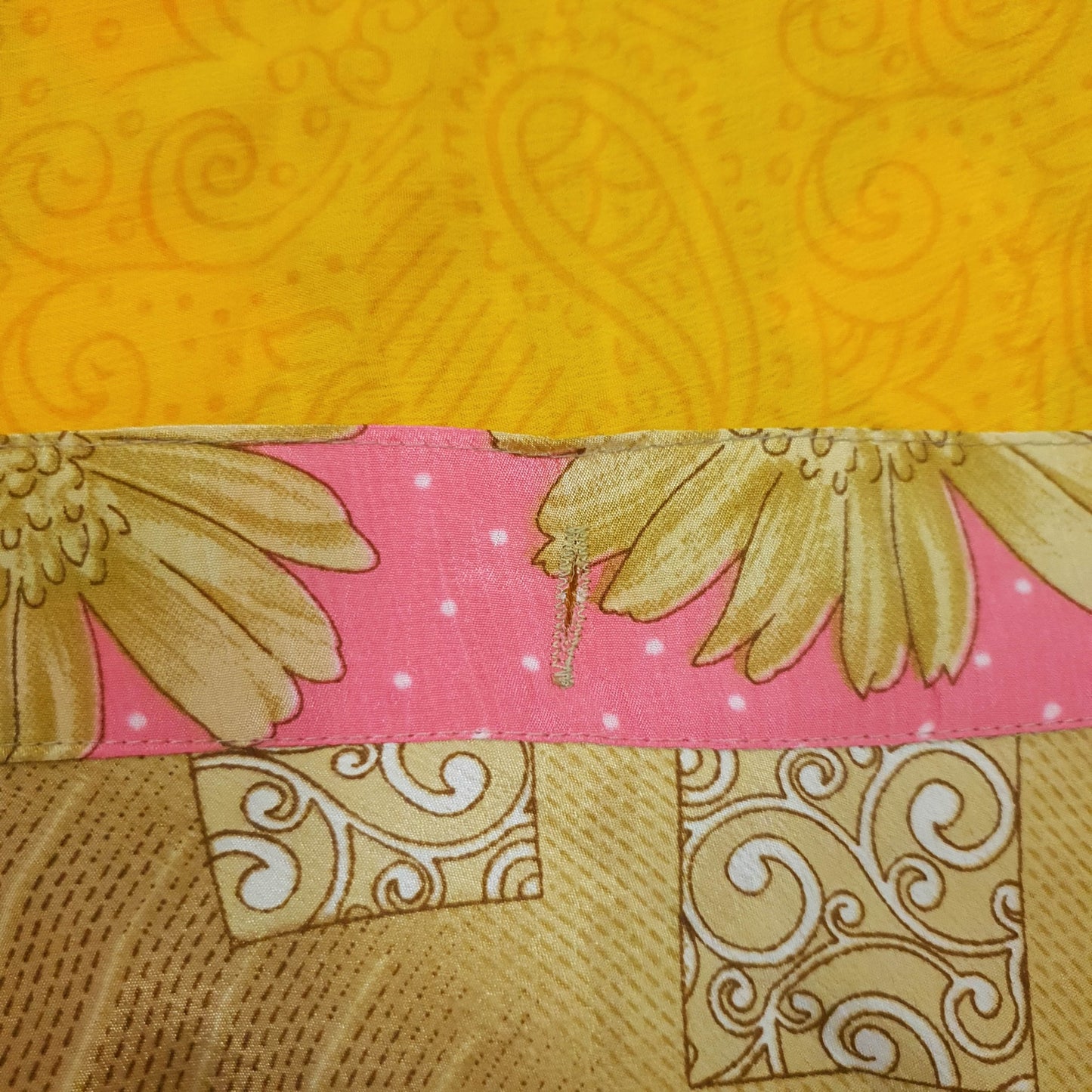 Sushila Vtg Floral Yellow Saree Magic Wrap Reversible Art Silk Skirt Beach Dress