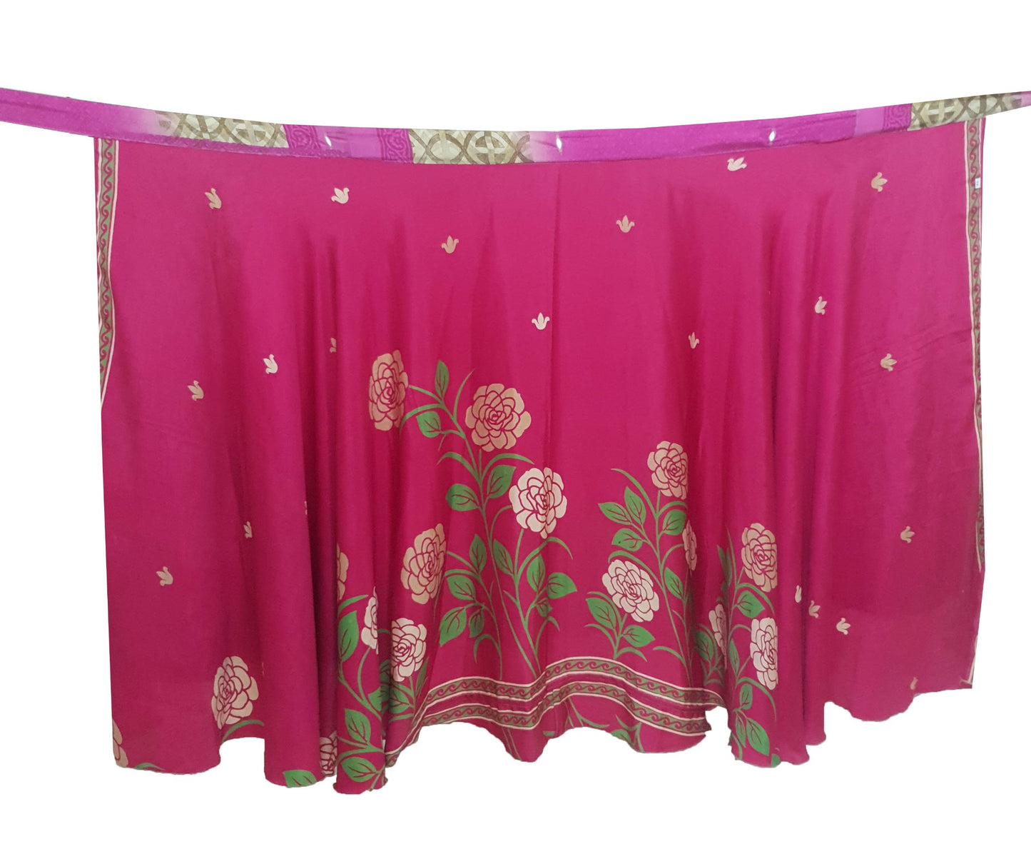 Sushila Vintage Pink Saree Magic Wrap Reversible Skirt Art Silk 2 Layer Beach Dress