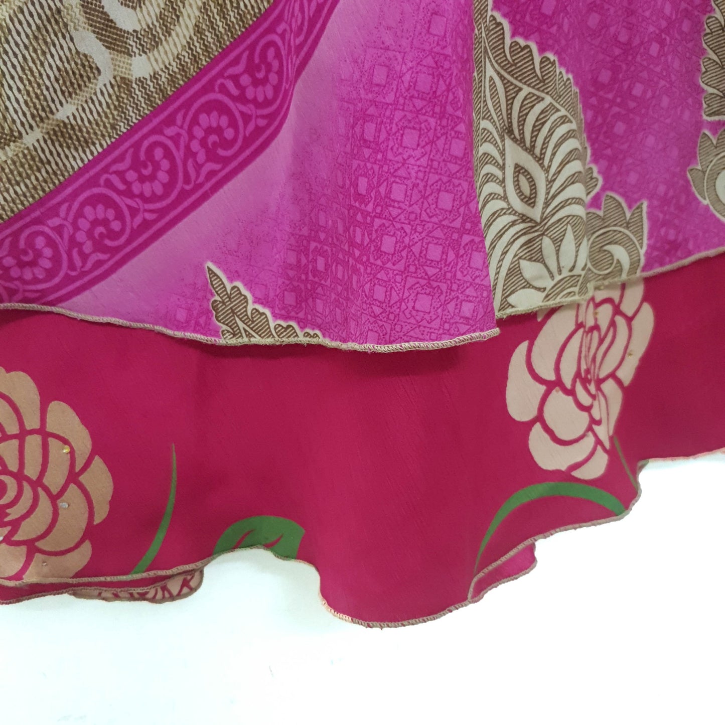 Sushila Vintage Pink Saree Magic Wrap Reversible Skirt Art Silk 2 Layer Beach Dress